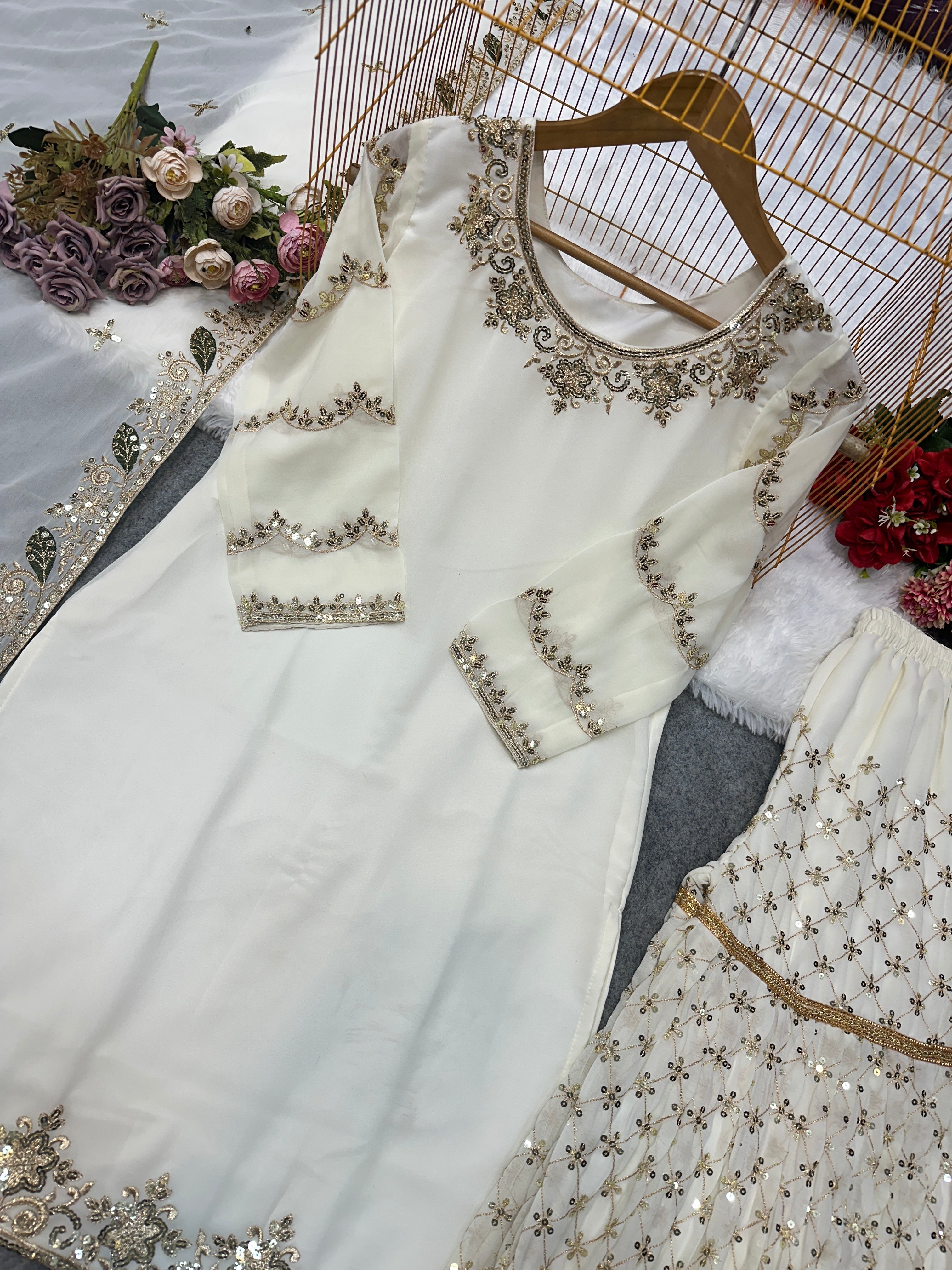 Party Wear Designer Top Bottom And Dupatta
