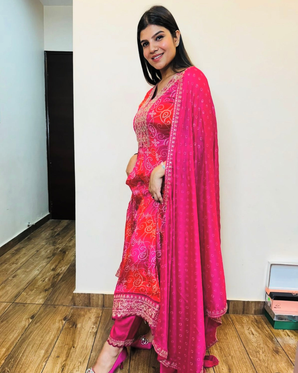 Designer Anarkali Gown -Pent And Dupatta With Digital Print