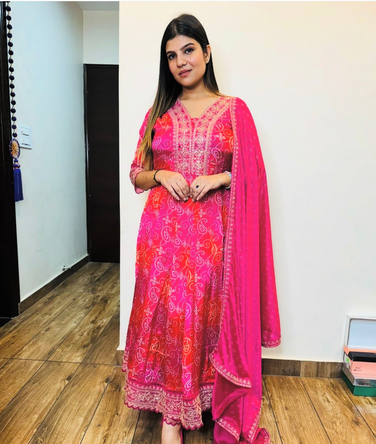 Designer Anarkali Gown -Pent And Dupatta With Digital Print