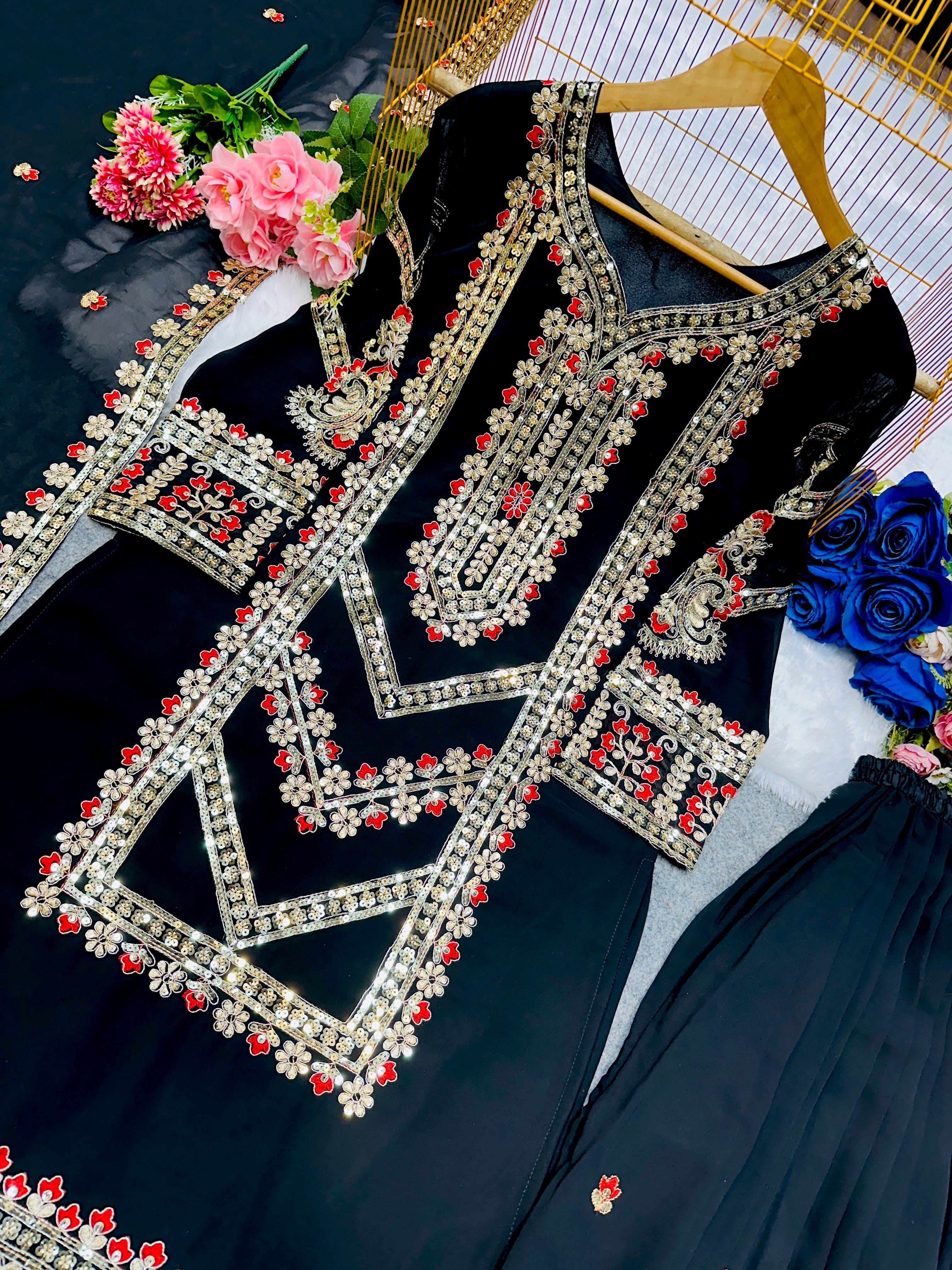 Designer Top Bottom And Dupatta With Embroidery Work