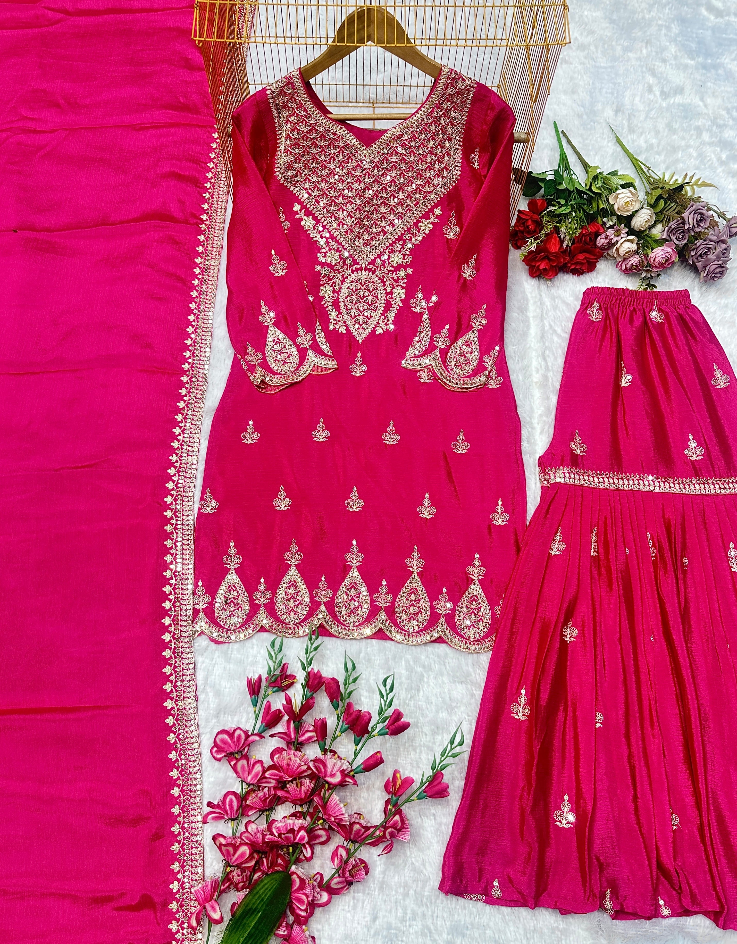 Designer Party Wear Look Top And Plazzo With Fancy Dupatta