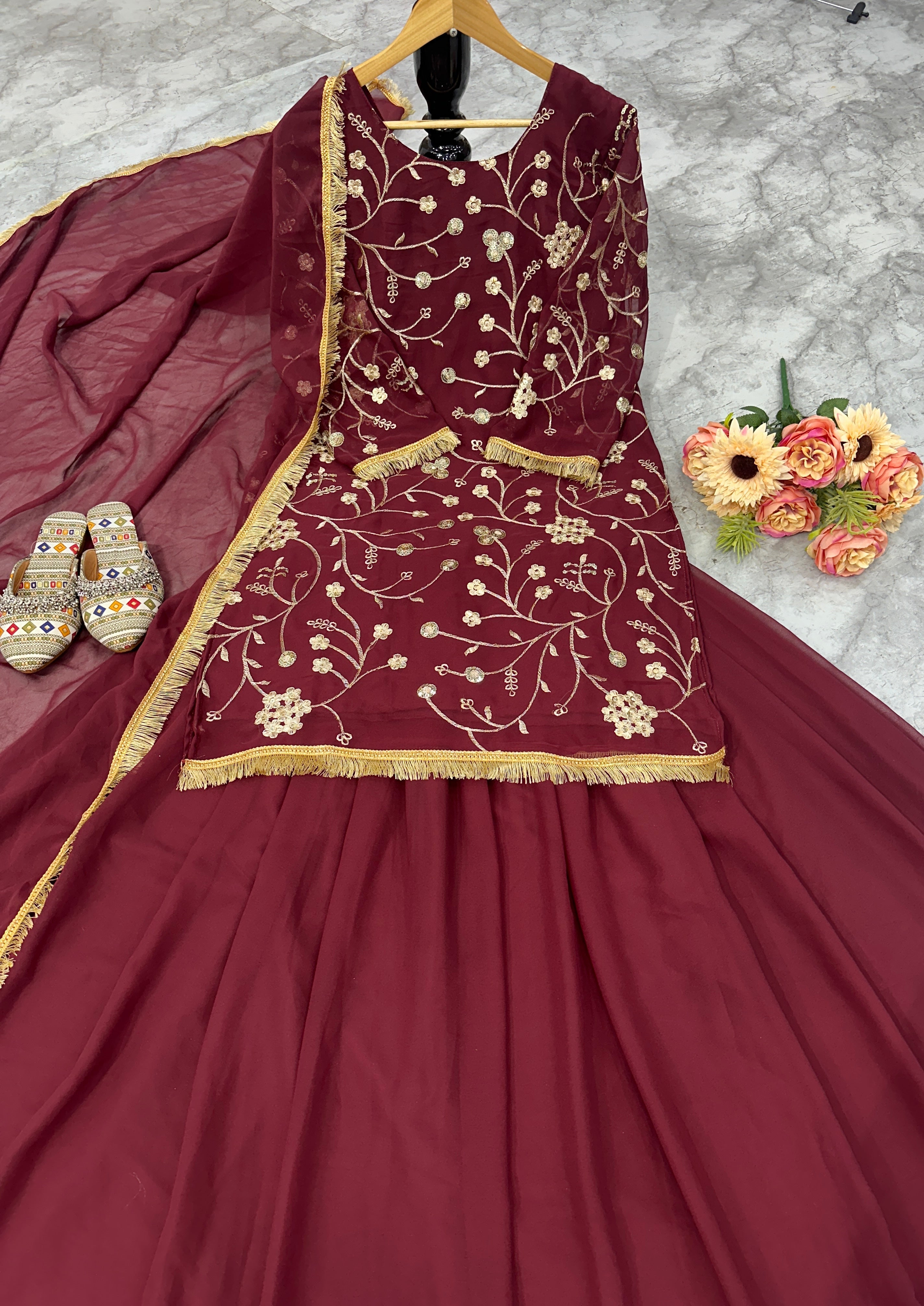 Beautiful Party Wear Look Top And Lehenga With Dupatta