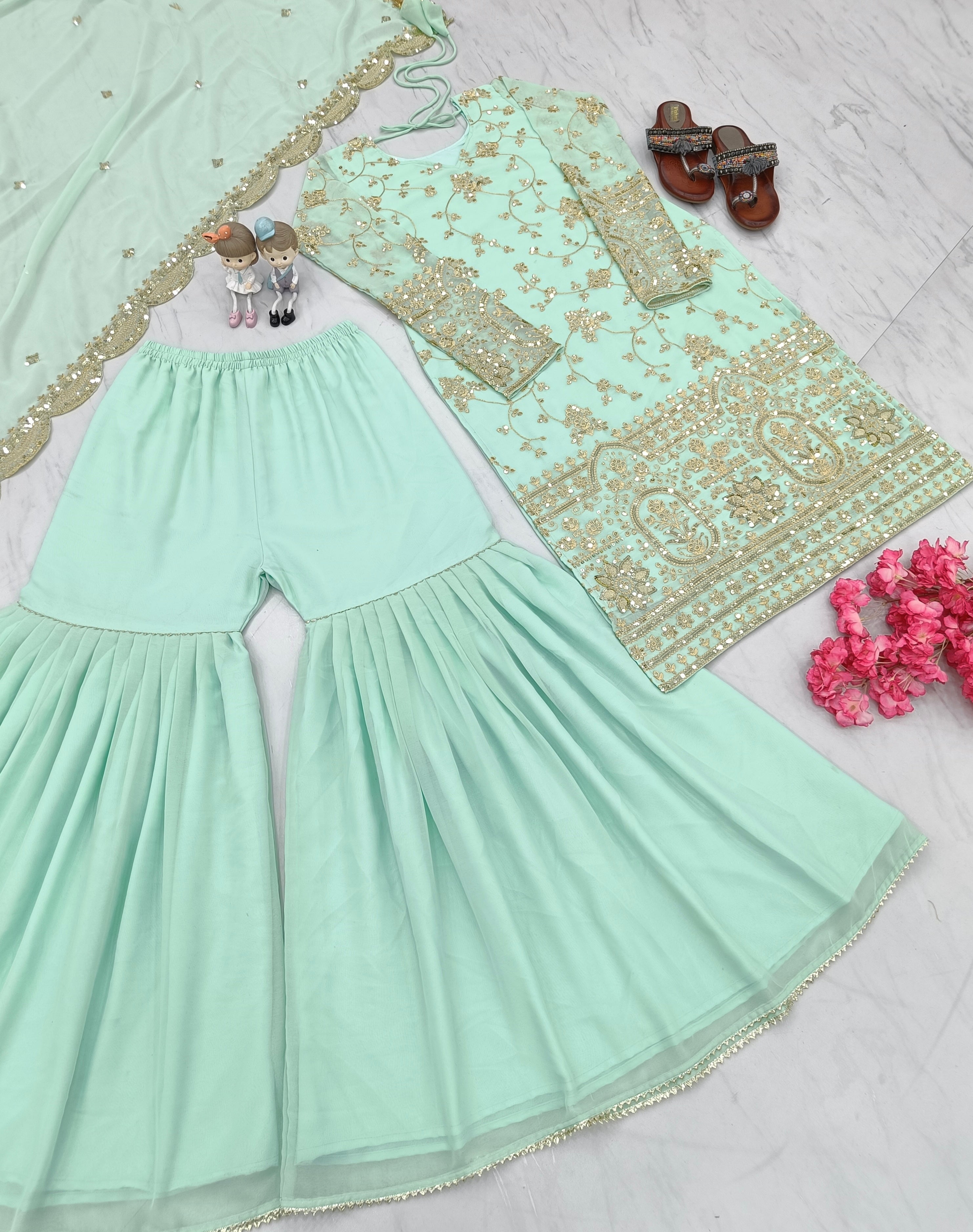 Designer Party Wear Look Top Plazzo & Dupatta Set