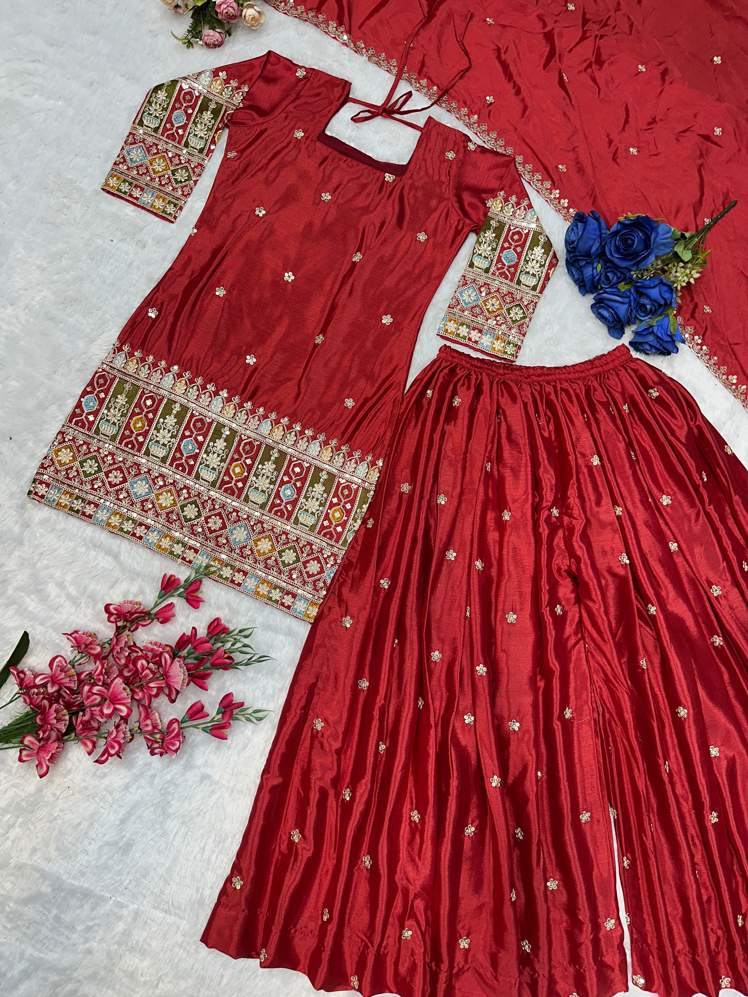 Beautiful Party Wear Top Plazzo And Dupatta