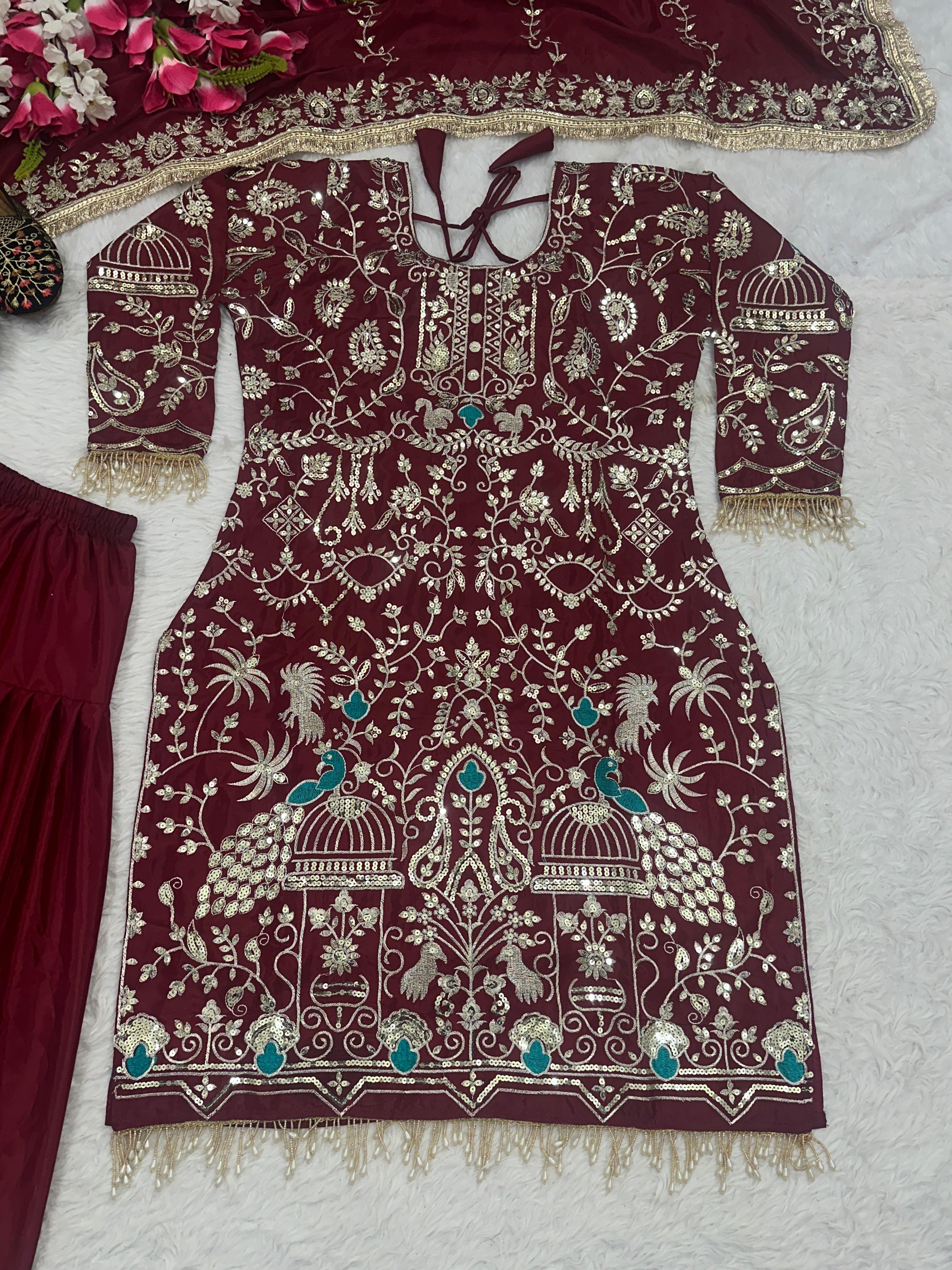 Designer Party Wear Look Top ,Dhoti Salwar And Dupatta