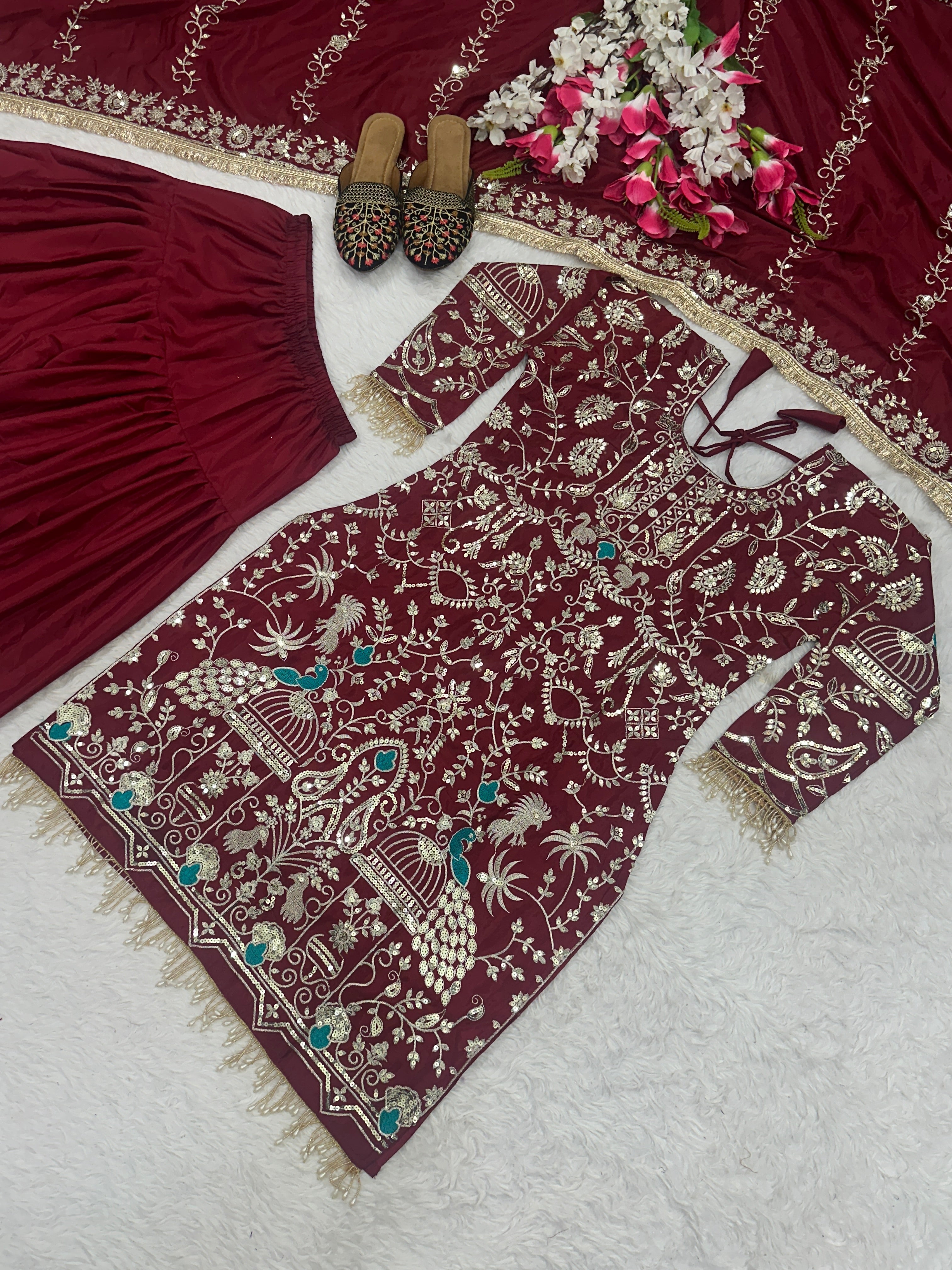 Designer Party Wear Look Top ,Dhoti Salwar And Dupatta