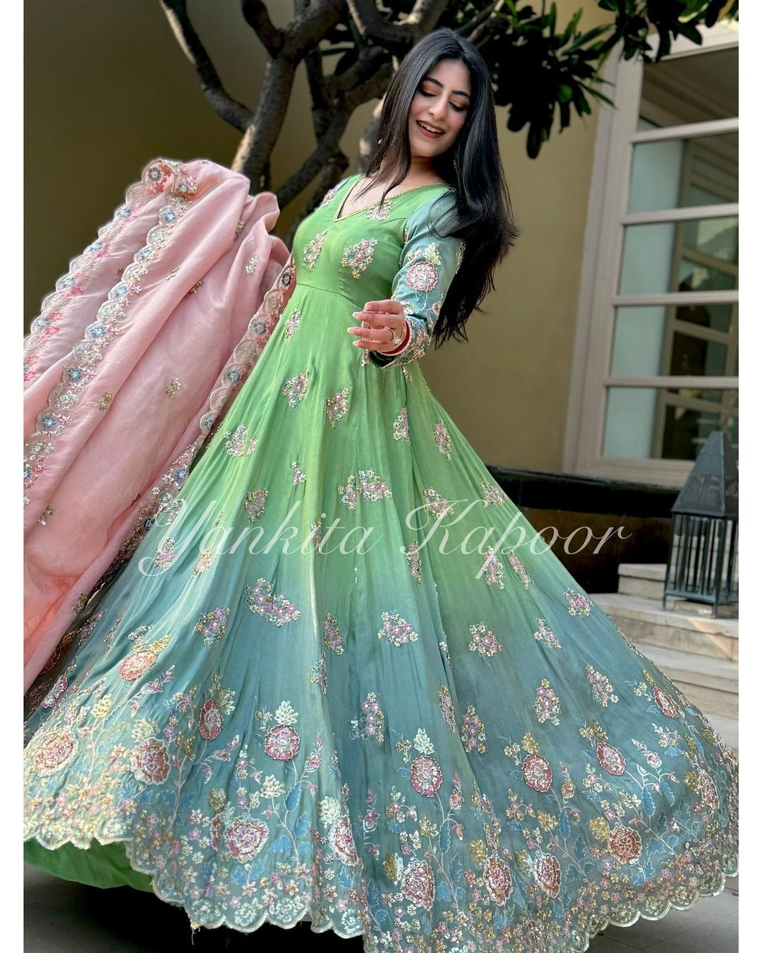 Beautiful Party Wear Gown With Bottom And Dupatta