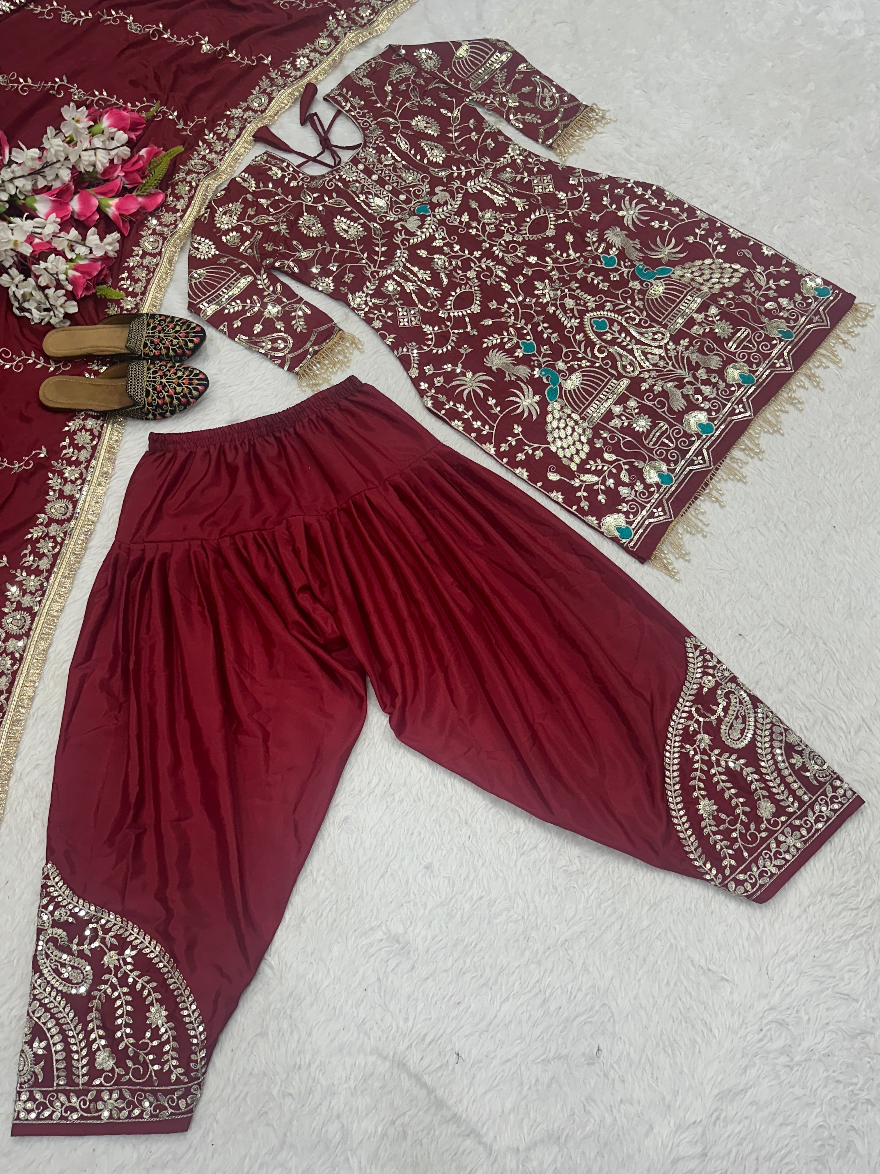 Designer Party Wear Look Top ,Dhoti Salwar And Dupatta