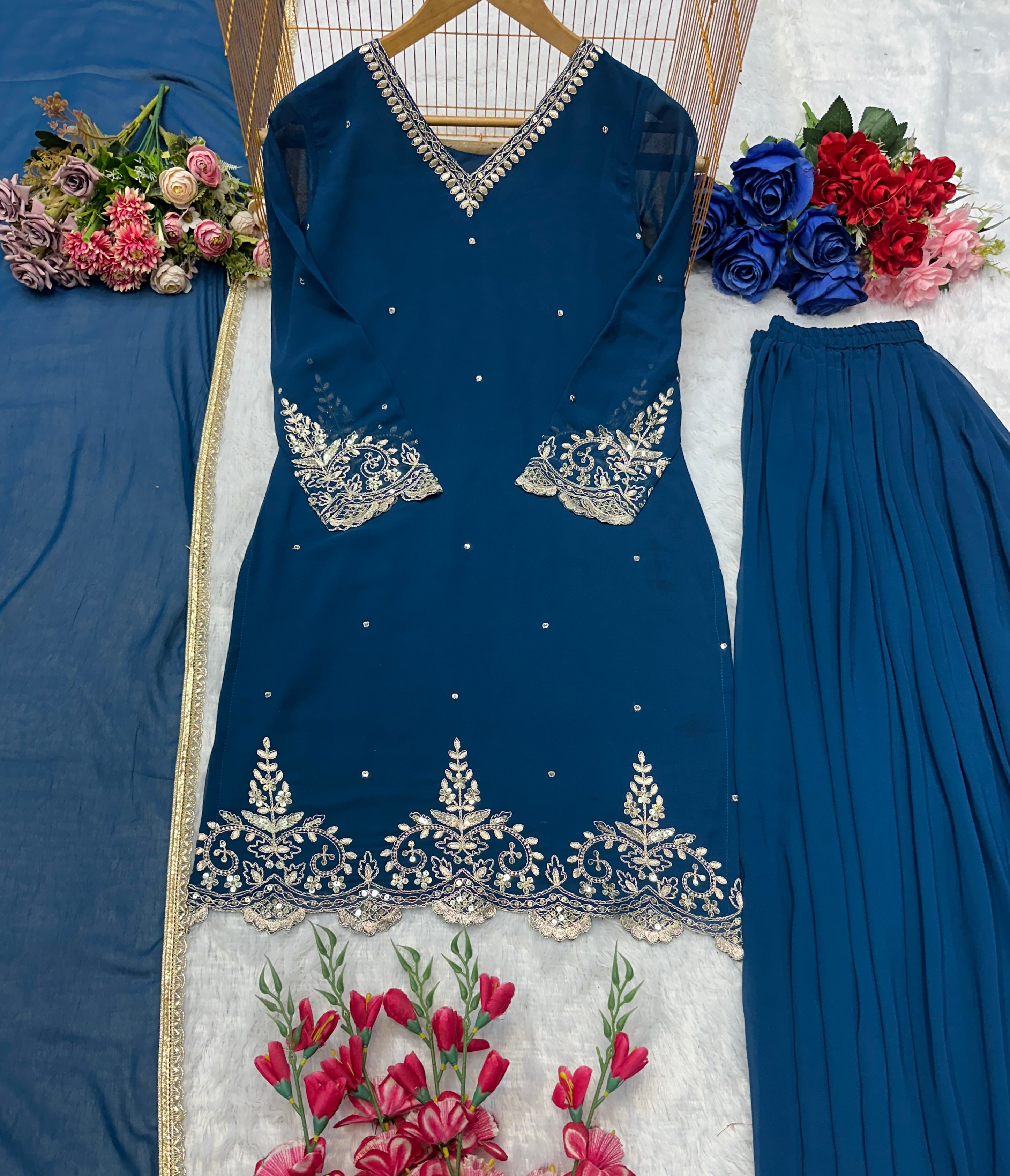 Beautiful Party Wear Top Plazzo And Dupatta