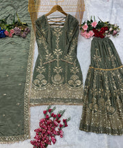 Party Wear Look Designer Top Bottom And Dupatta