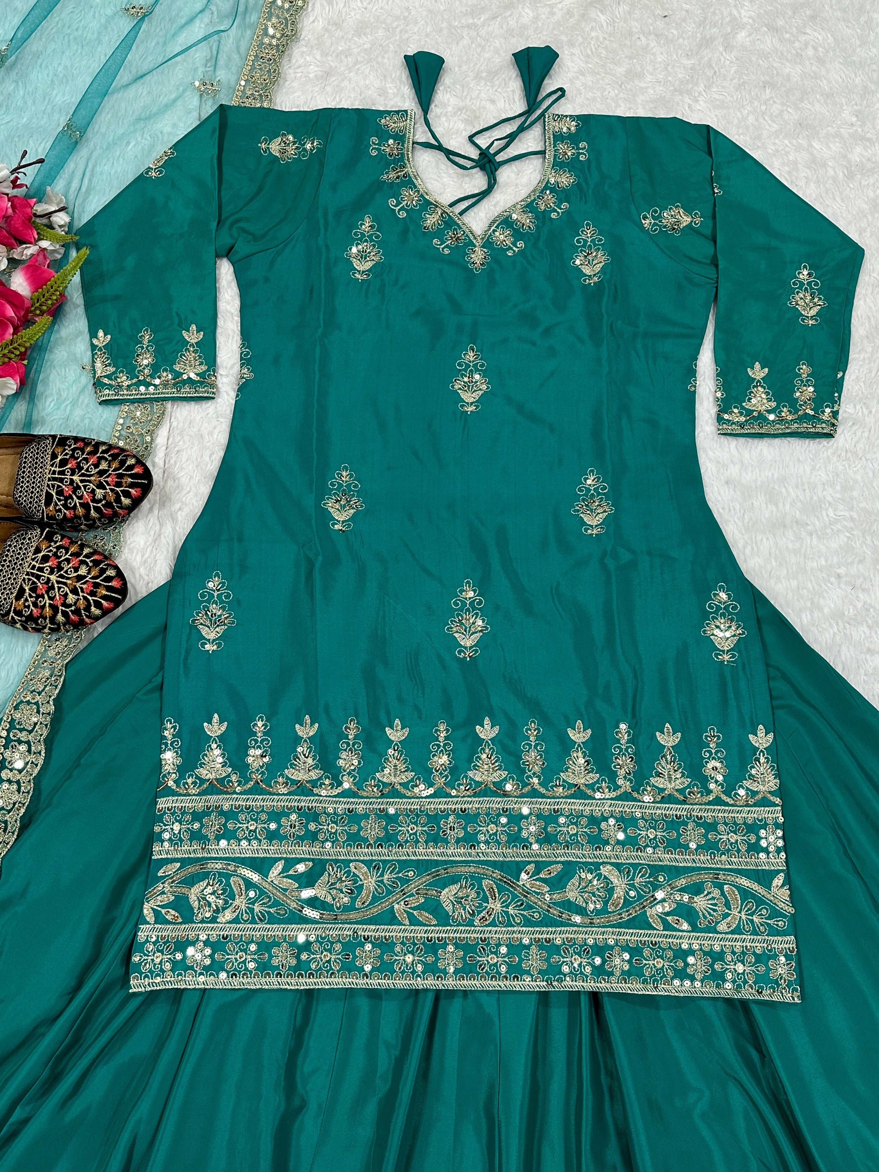 Designer Party Wear Look Top , Lehenga And Beautiful Dupatta