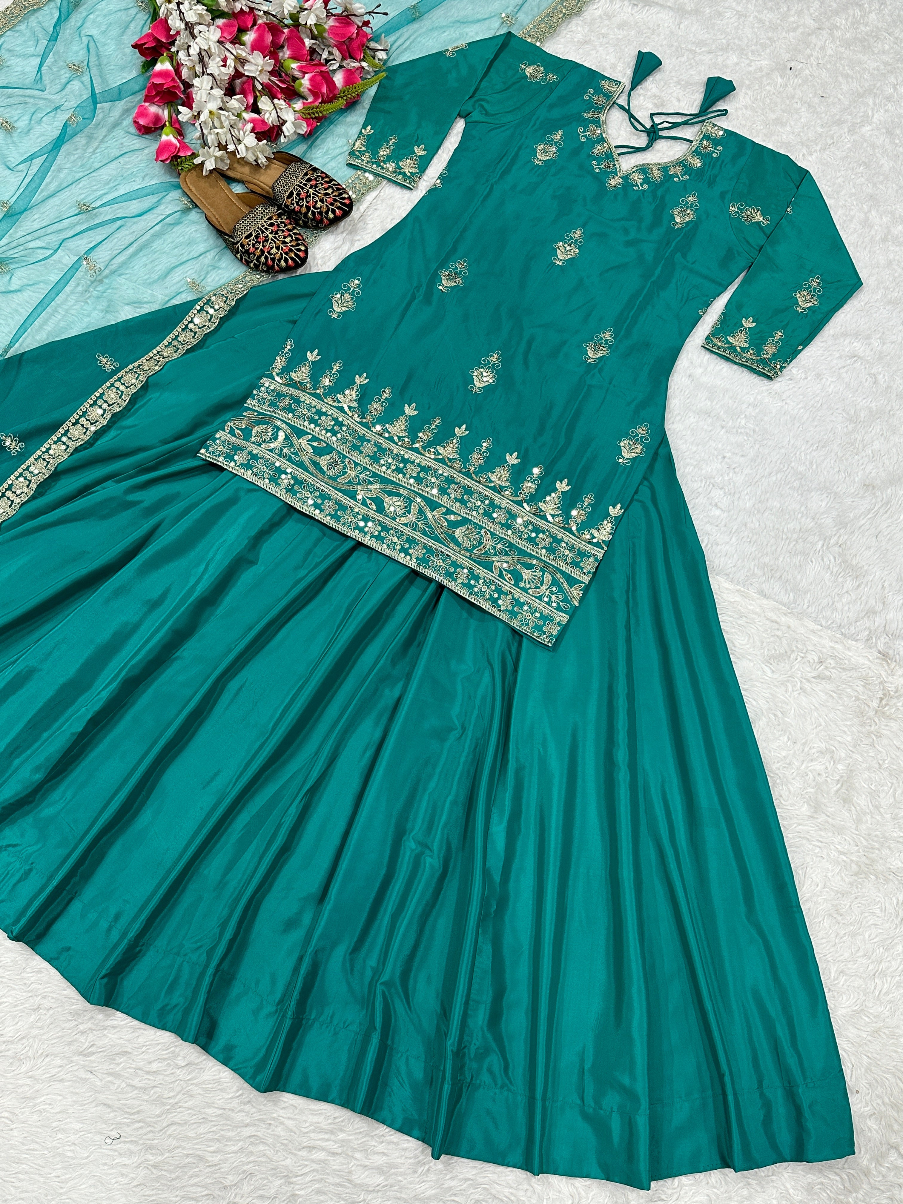 Designer Party Wear Look Top , Lehenga And Beautiful Dupatta