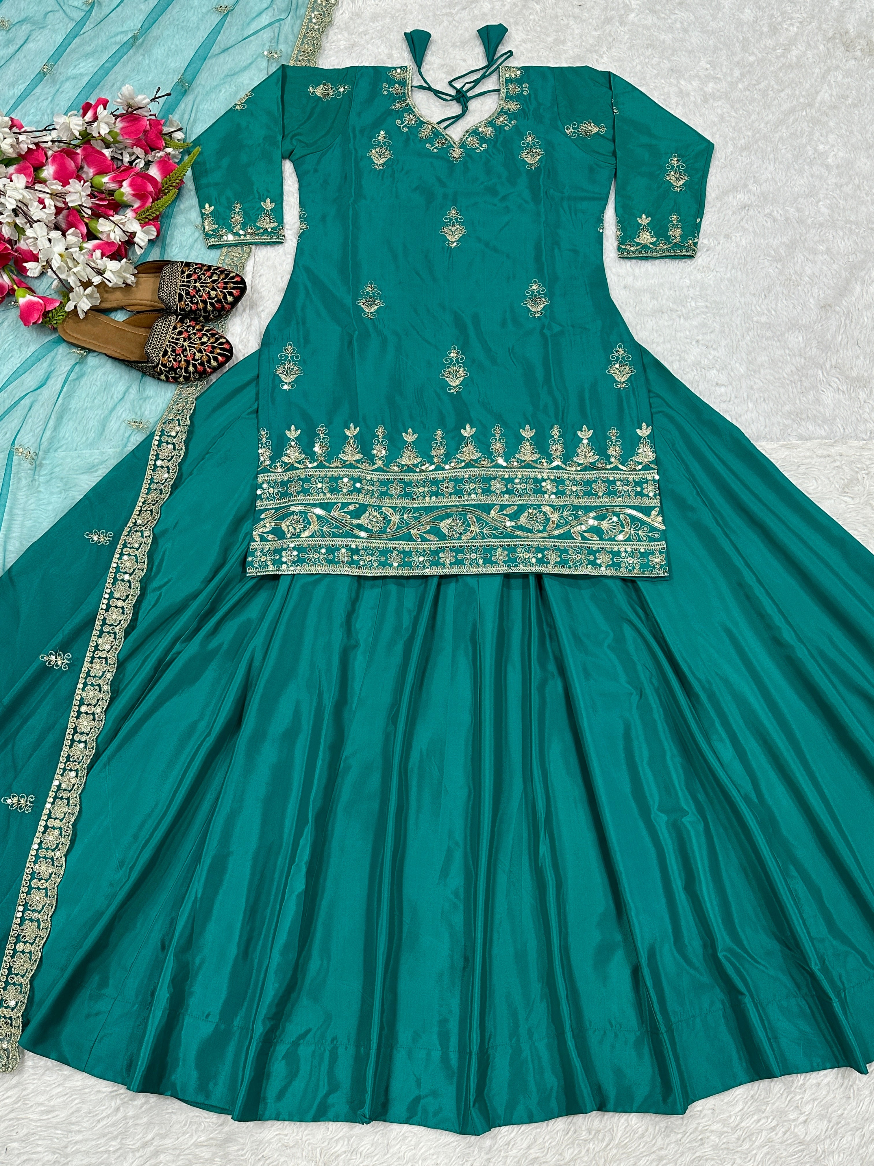 Designer Party Wear Look Top , Lehenga And Beautiful Dupatta