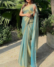 Party Wear Designer Saree With Beads Hand Pipe Work