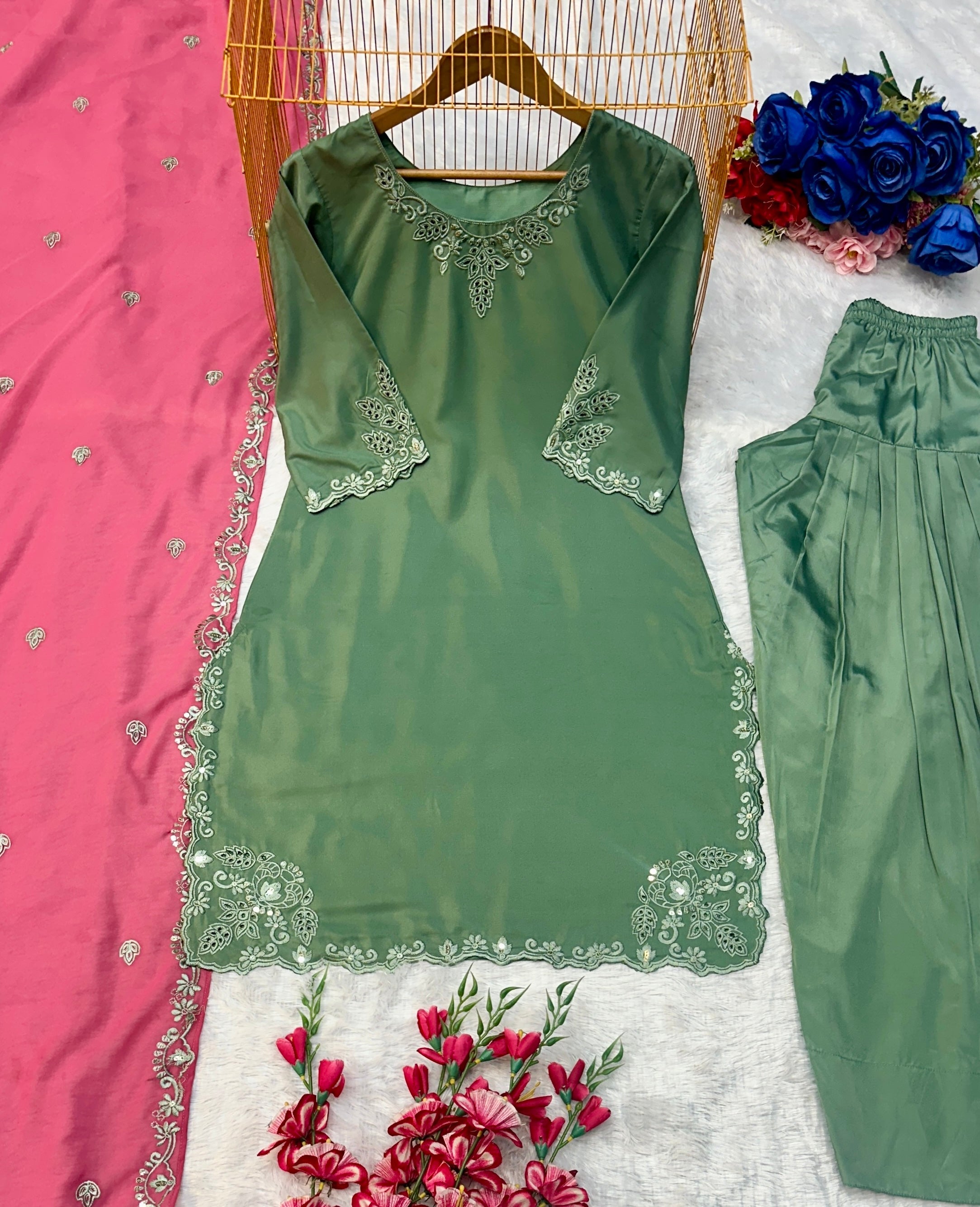 Designer Party Wear Top Bottom And Dupatta