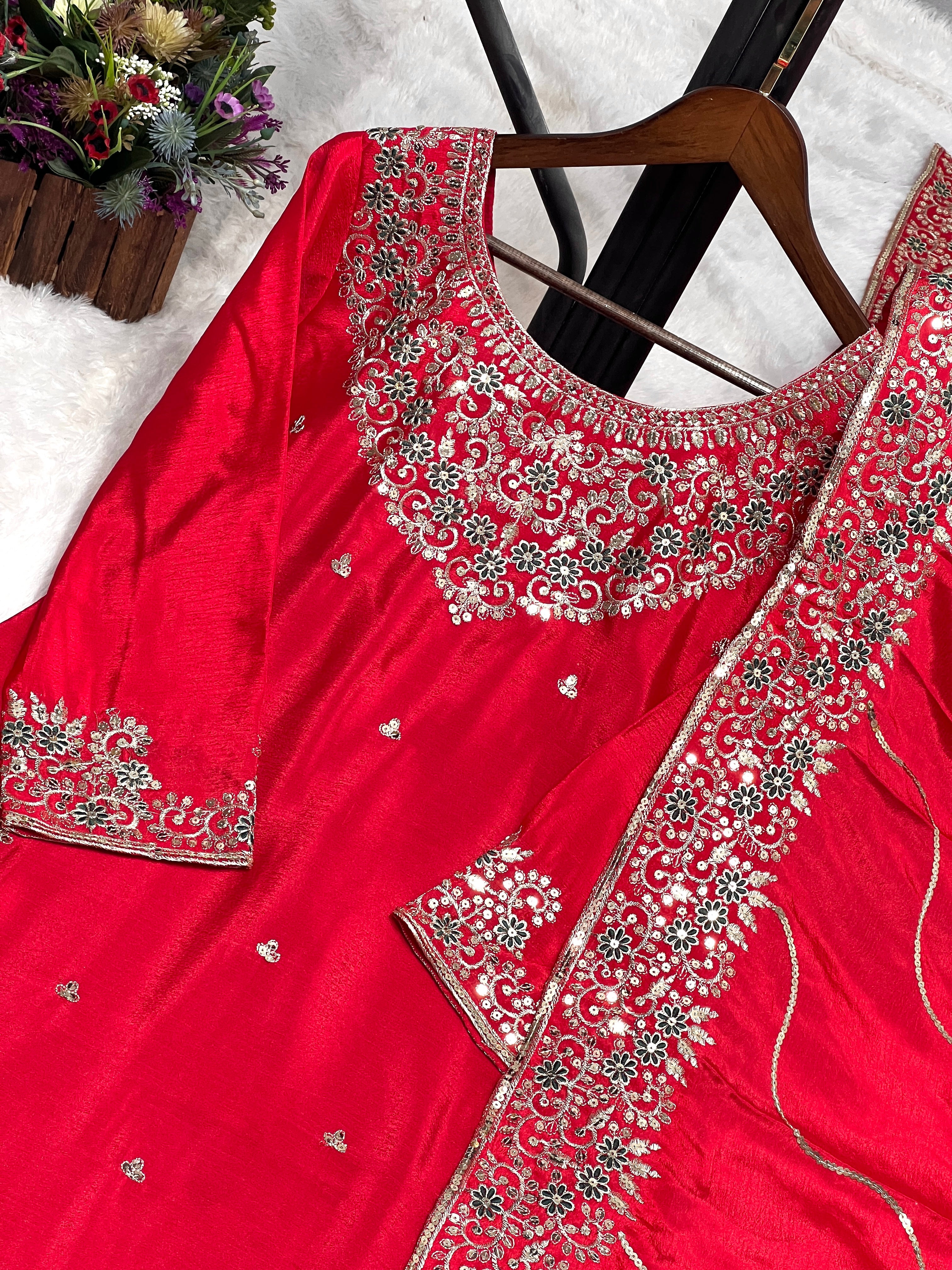 Party Wear Beautiful Kurti Pent And Dupatta With Embroidery Work
