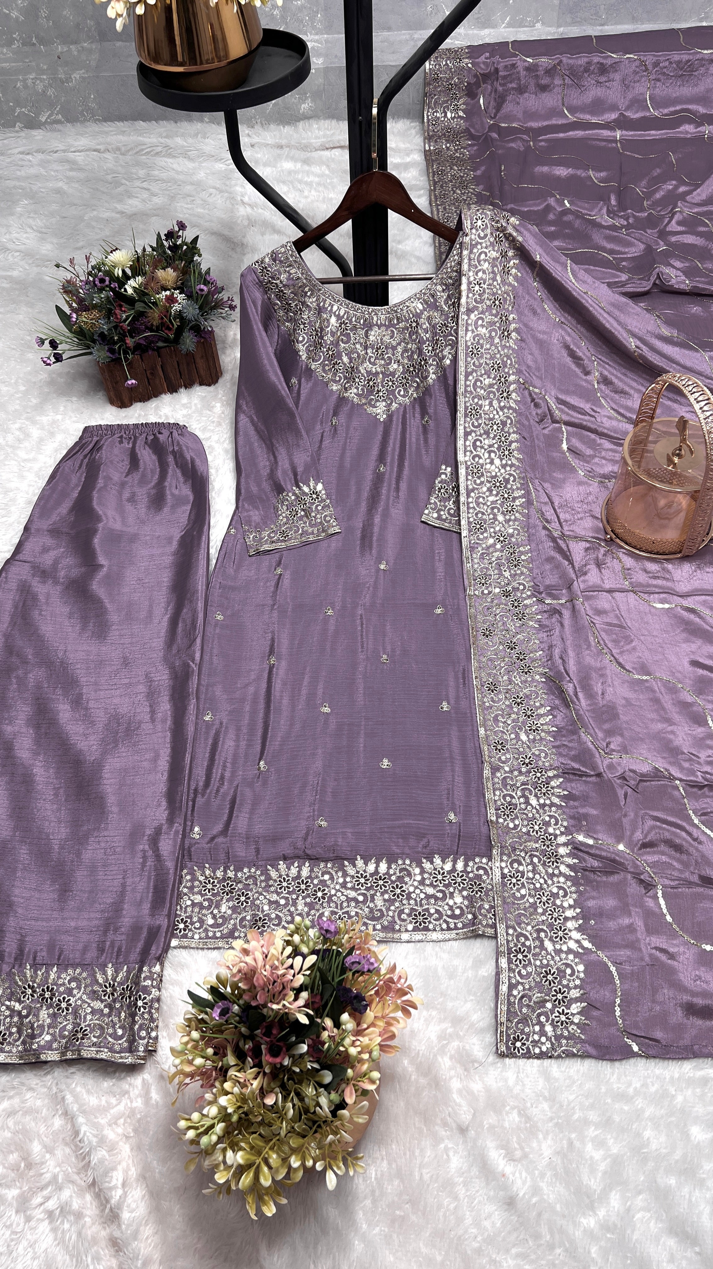 Party Wear Beautiful Kurti Pent And Dupatta With Embroidery Work