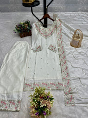 Party Wear Beautiful Kurti Pent And Dupatta With Embroidery Work