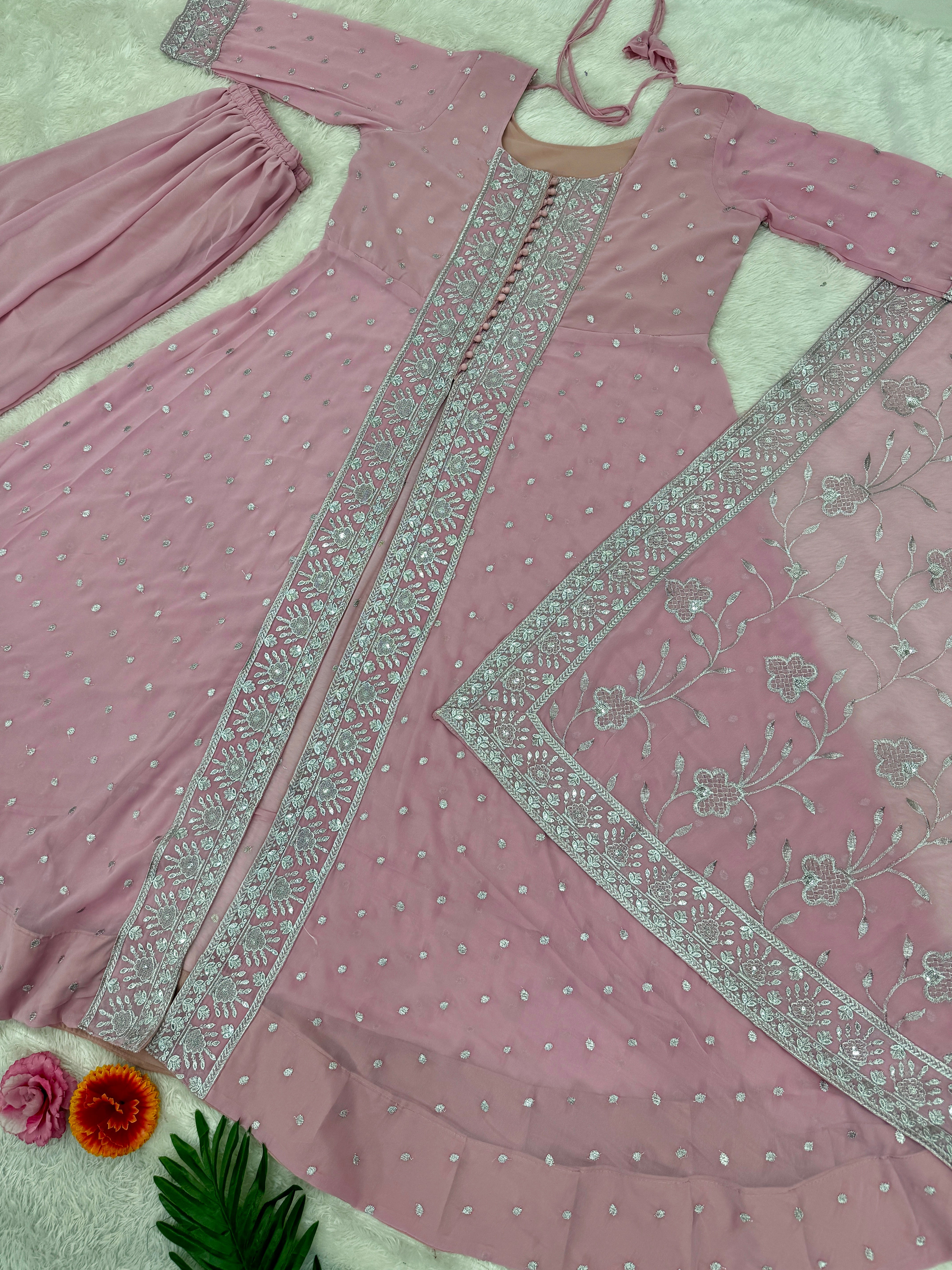 Beautiful Party Wear Top Sharara And Dupatta With Embroidery Work