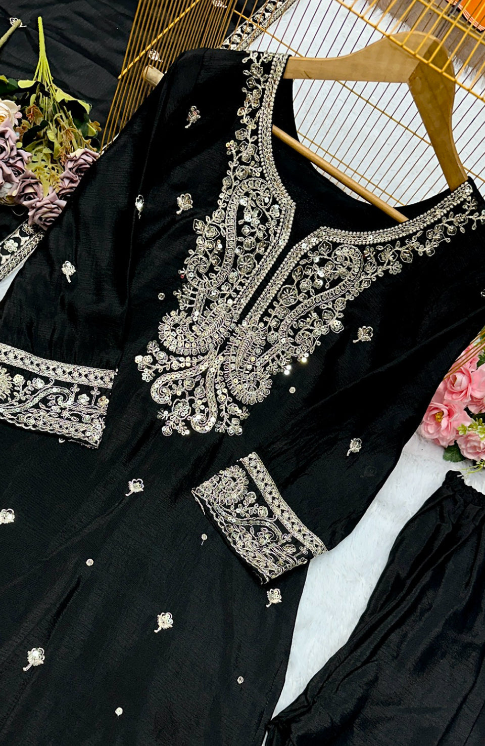 Party Wear Top Sarara And Dupatta With Embroidery Work