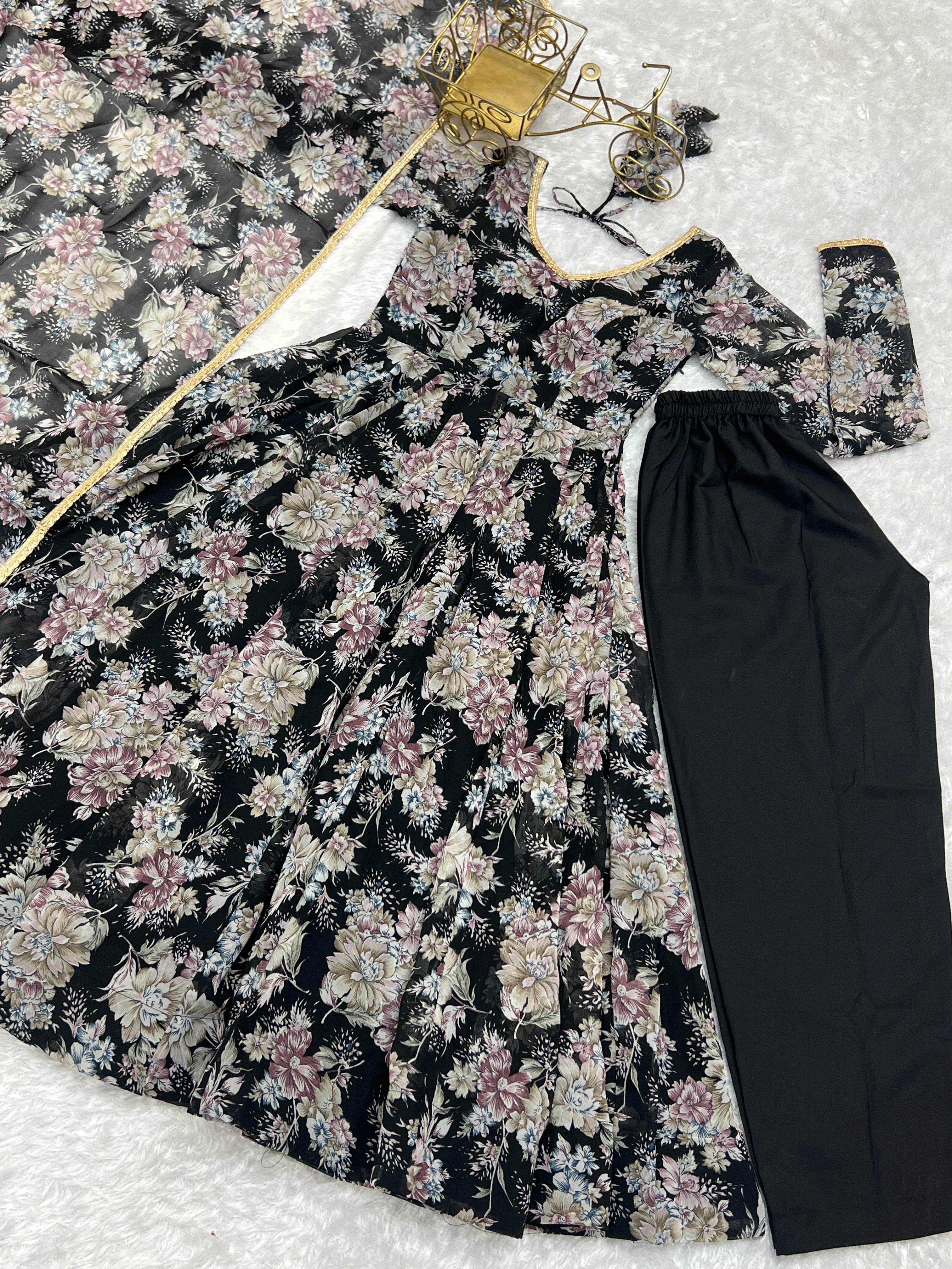 Beautiful Party Wear Anarkali Gown Pent And Dupatta