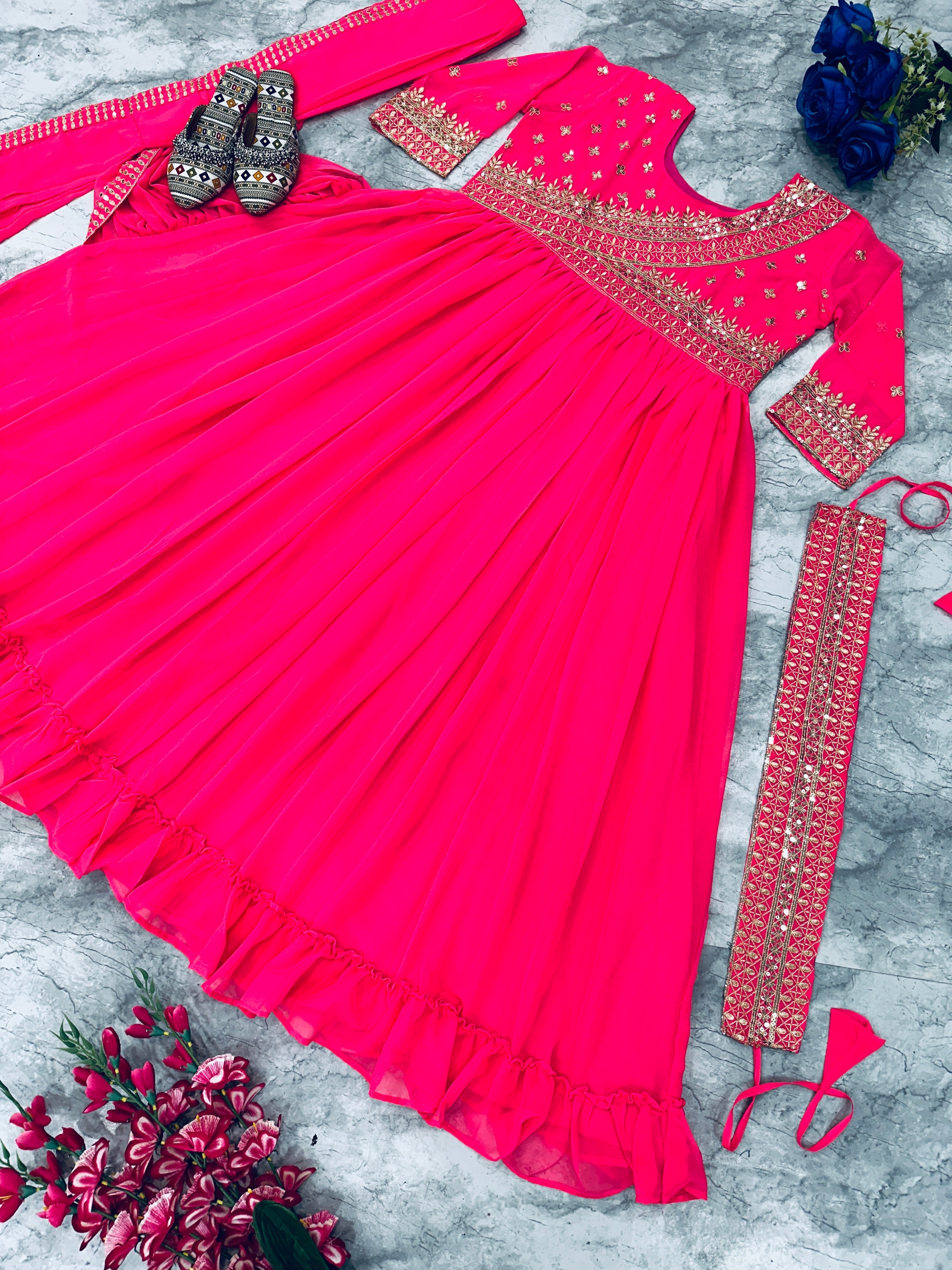 Beautiful Party Wear Look Anarkali Gown With Dupatta And Belt