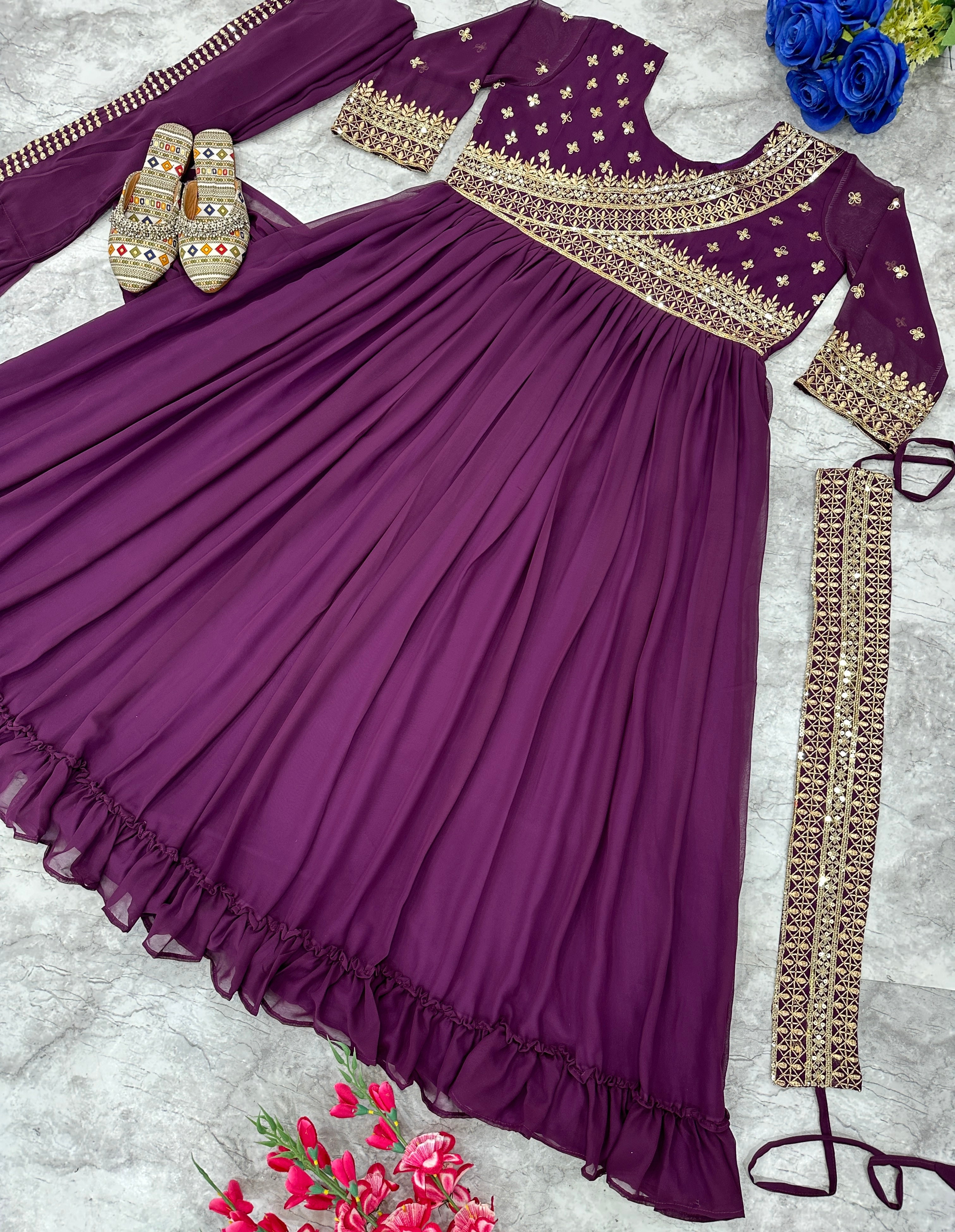 Beautiful Party Wear Look Anarkali Gown With Dupatta And Belt