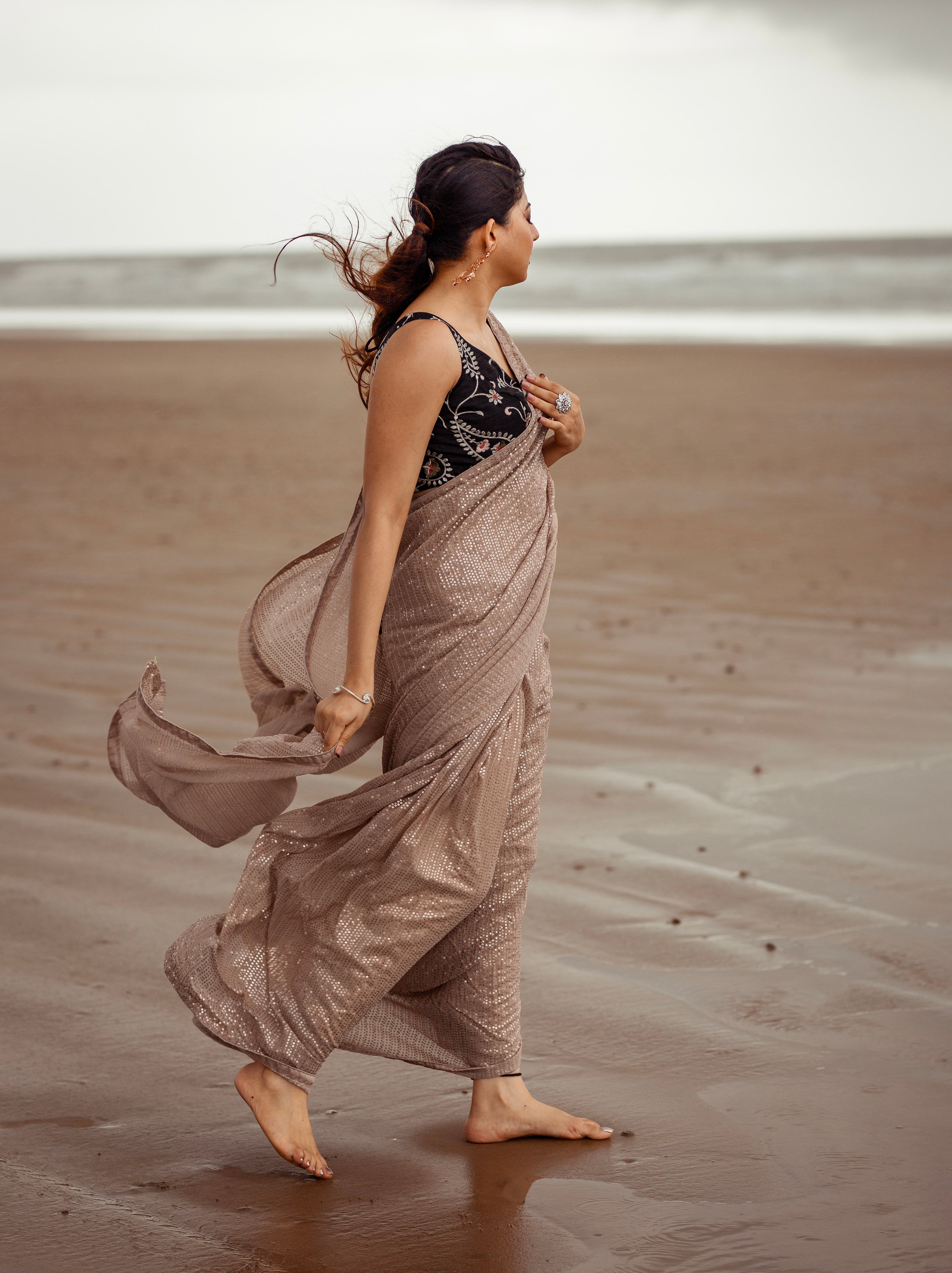 Party Wear Designer Saree With Sequence Work