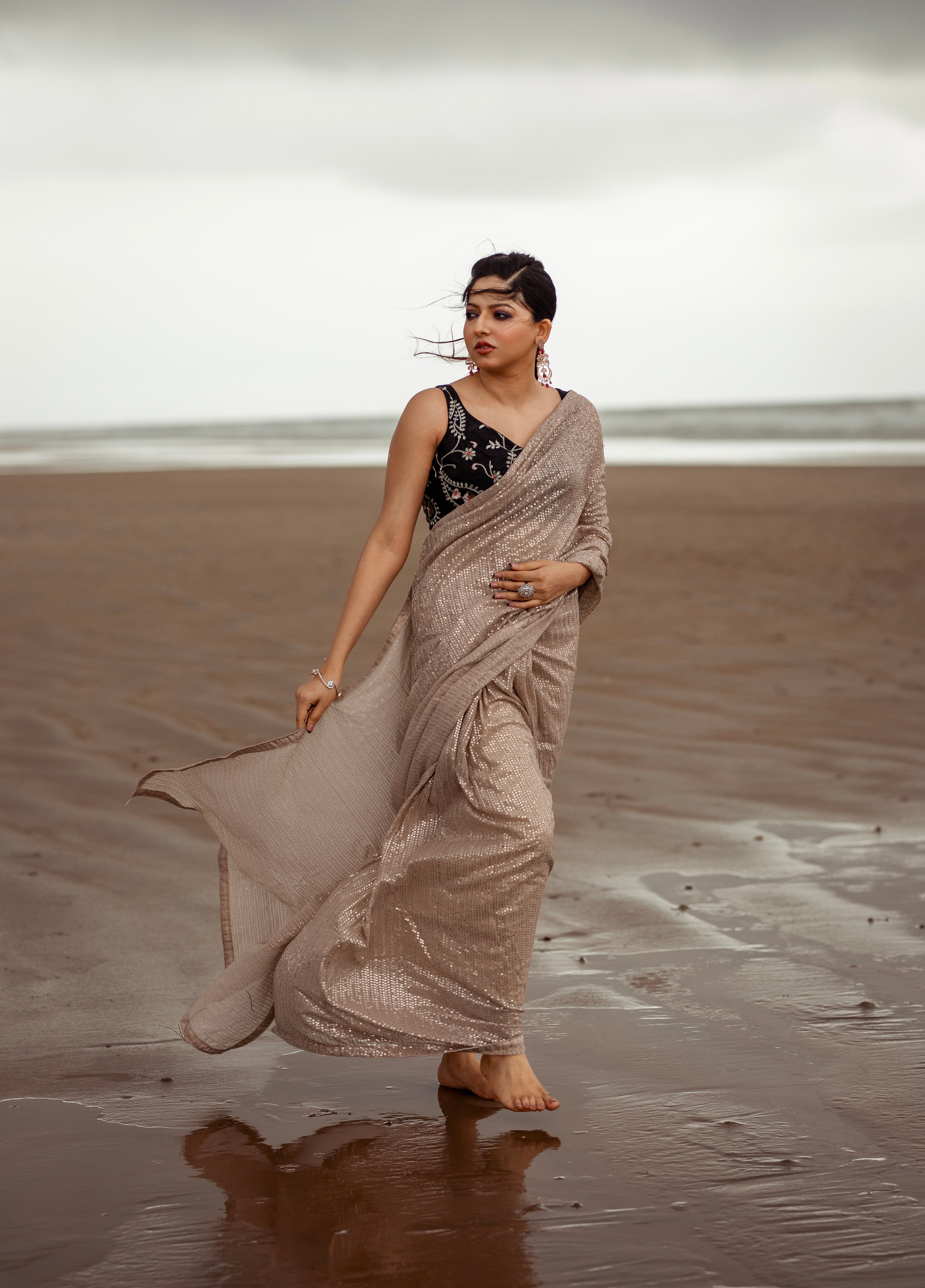 Party Wear Designer Saree With Sequence Work