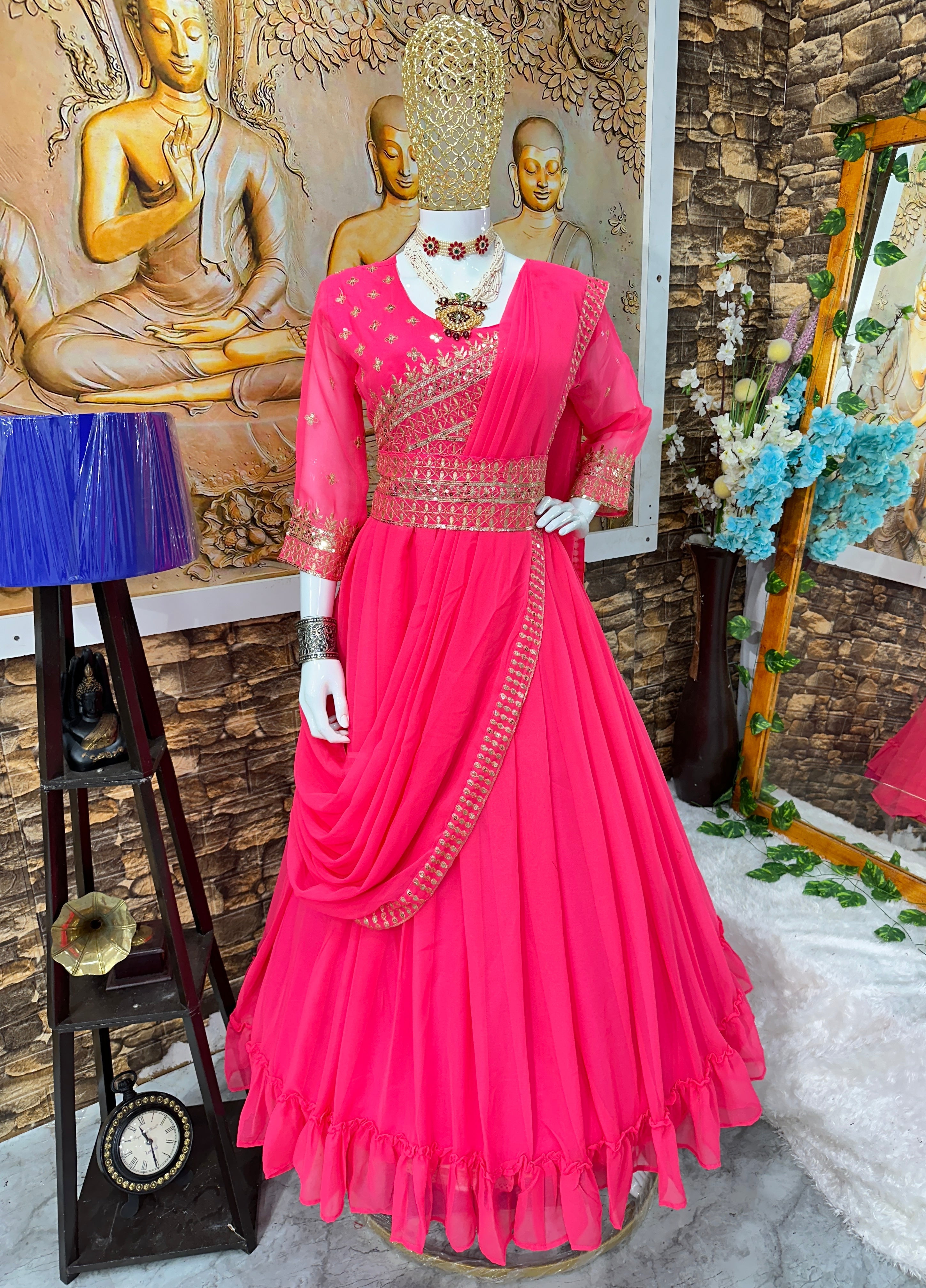 Beautiful Party Wear Look Anarkali Gown With Dupatta And Belt