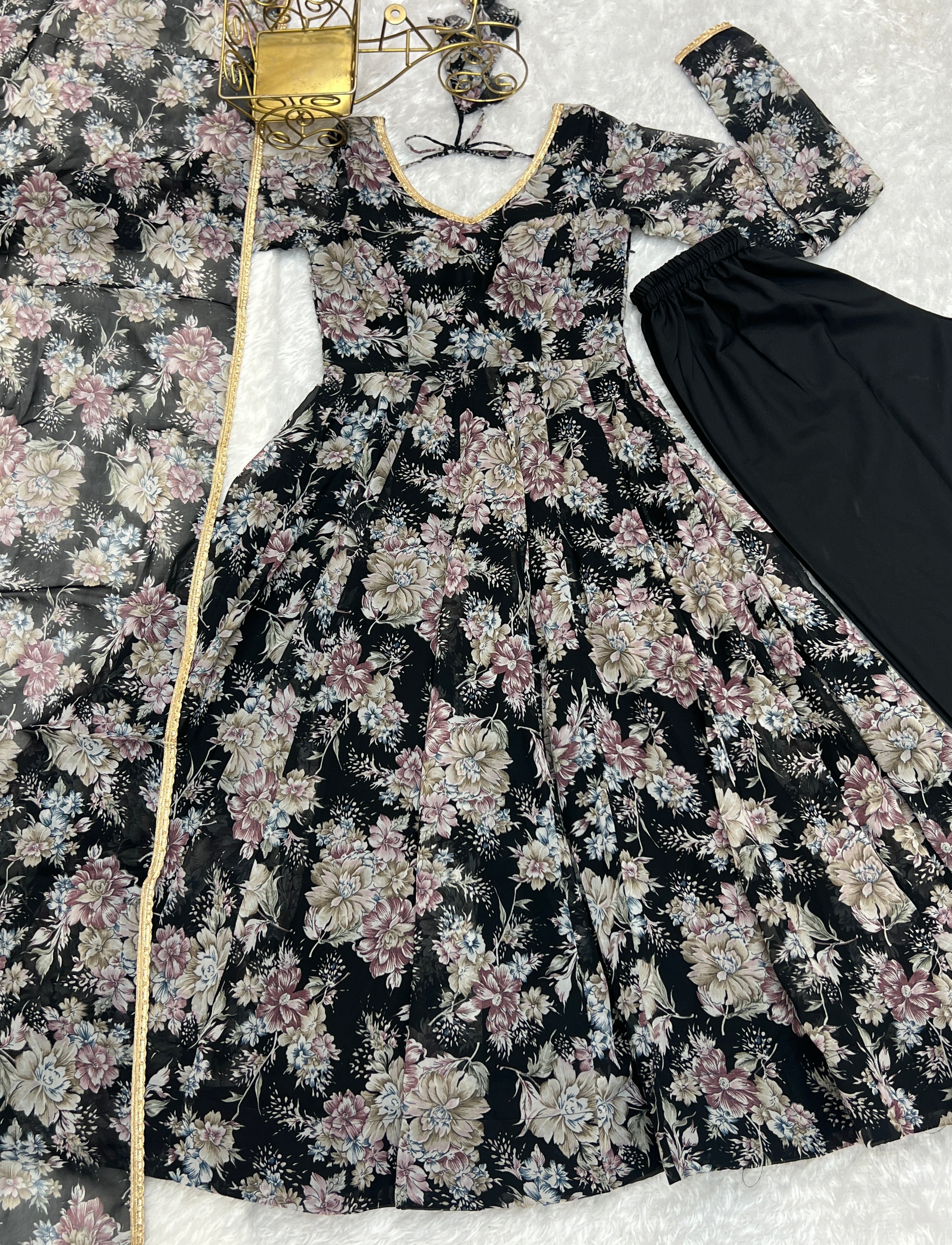 Beautiful Party Wear Anarkali Gown Pent And Dupatta