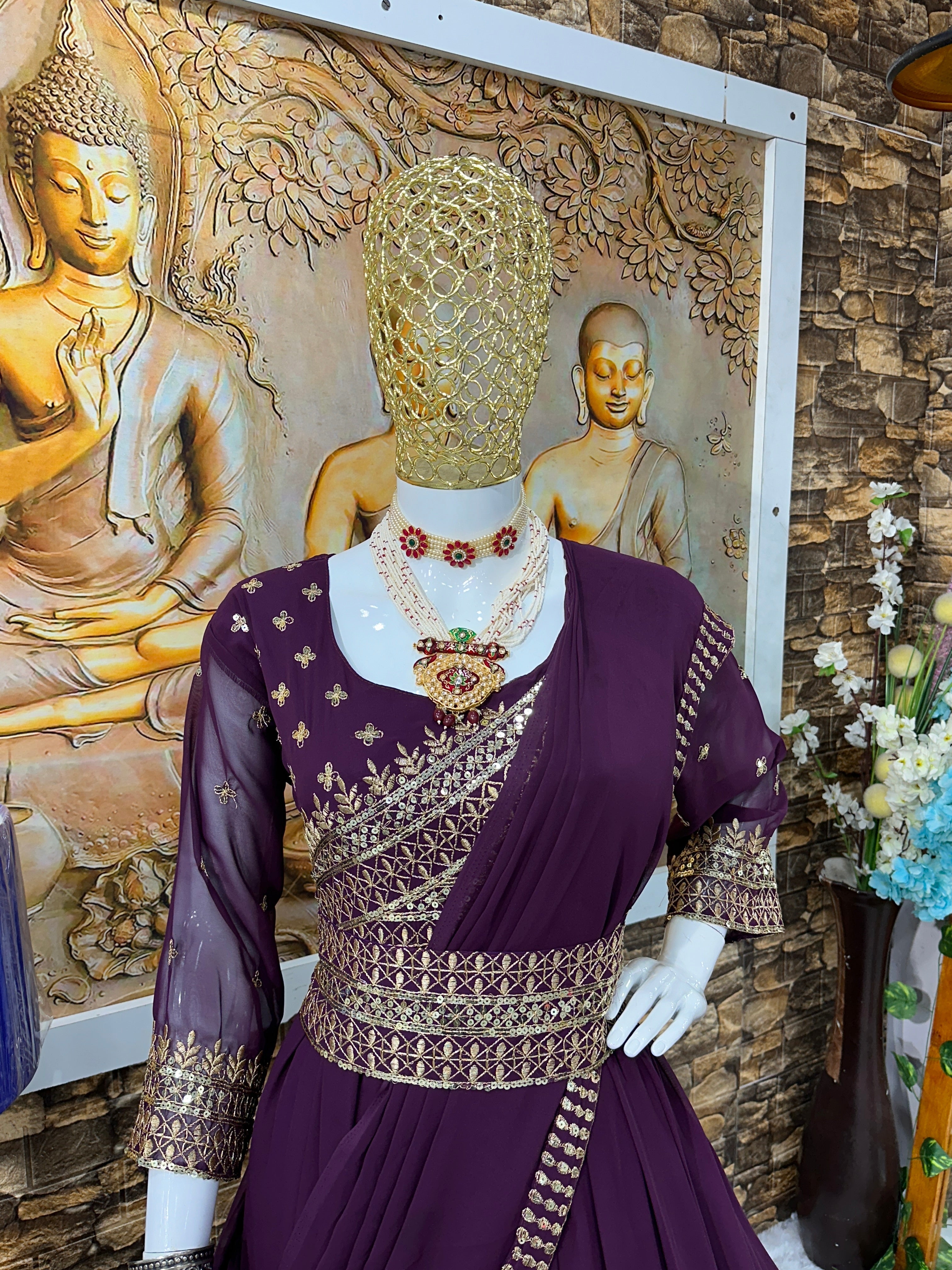 Beautiful Party Wear Look Anarkali Gown With Dupatta And Belt