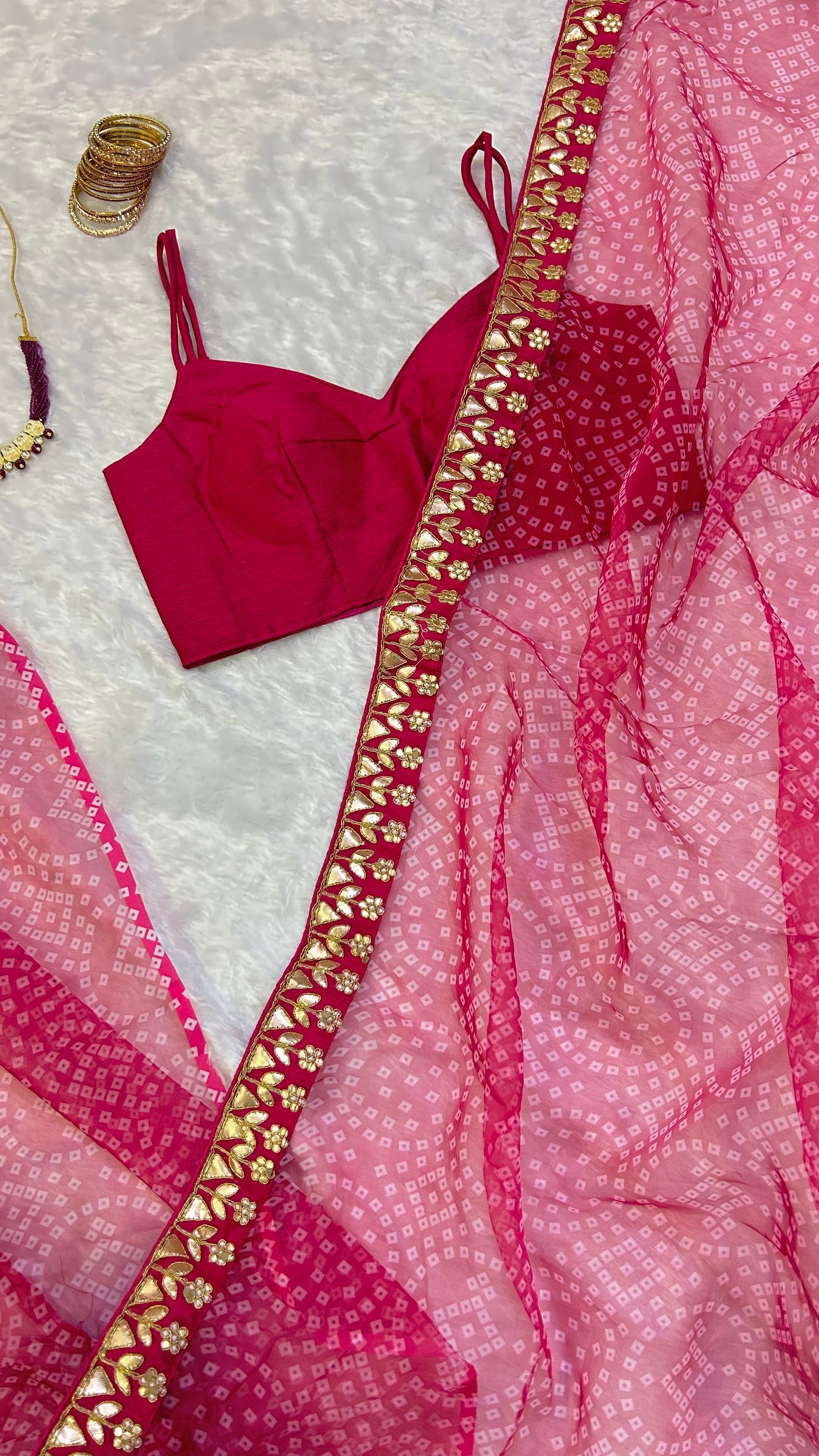 Beautiful Digital Print Organza Saree With Gotapatti & Dori Work