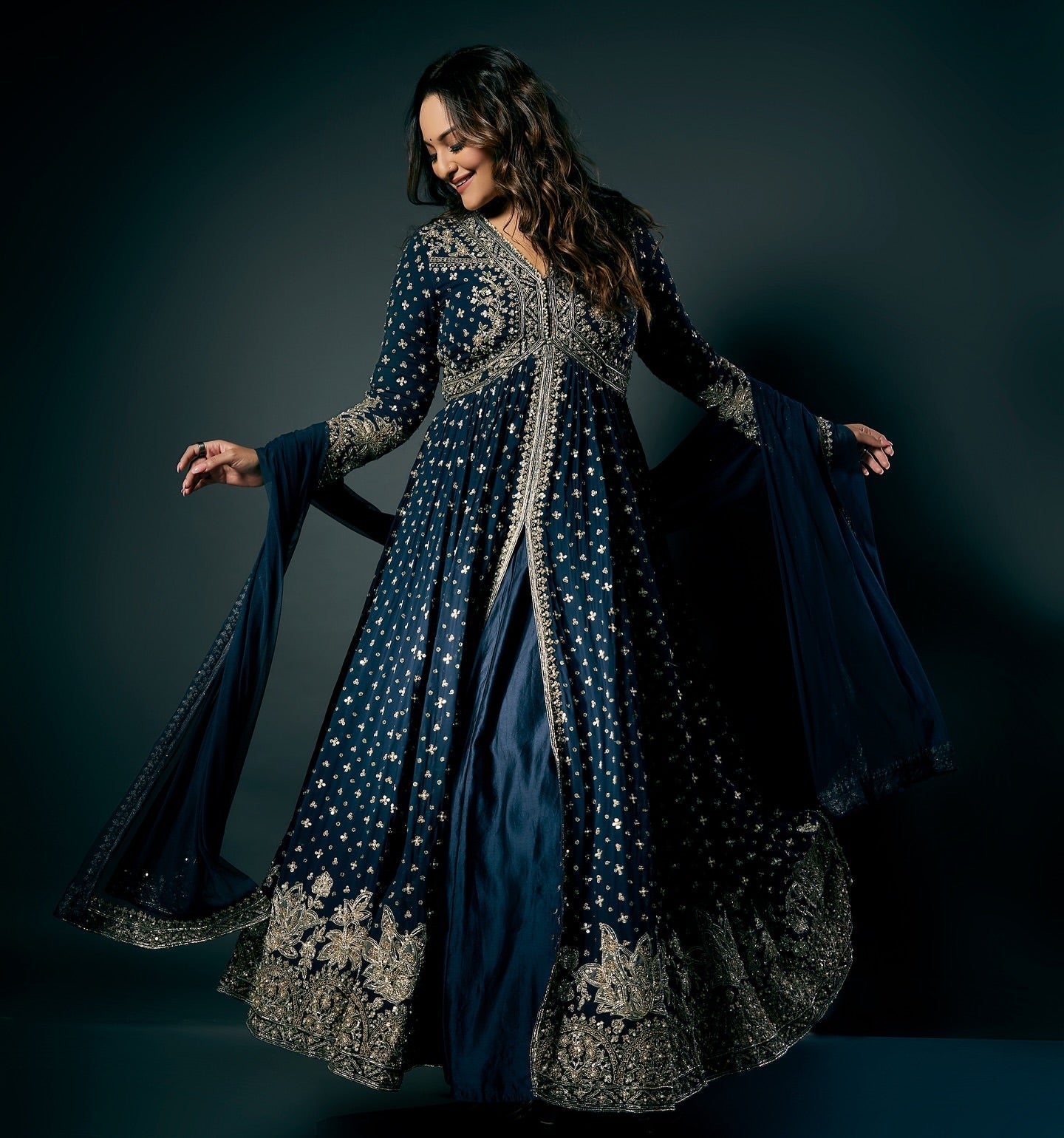 Designer Party Wear Look Gown With Lehenga And Dupatta