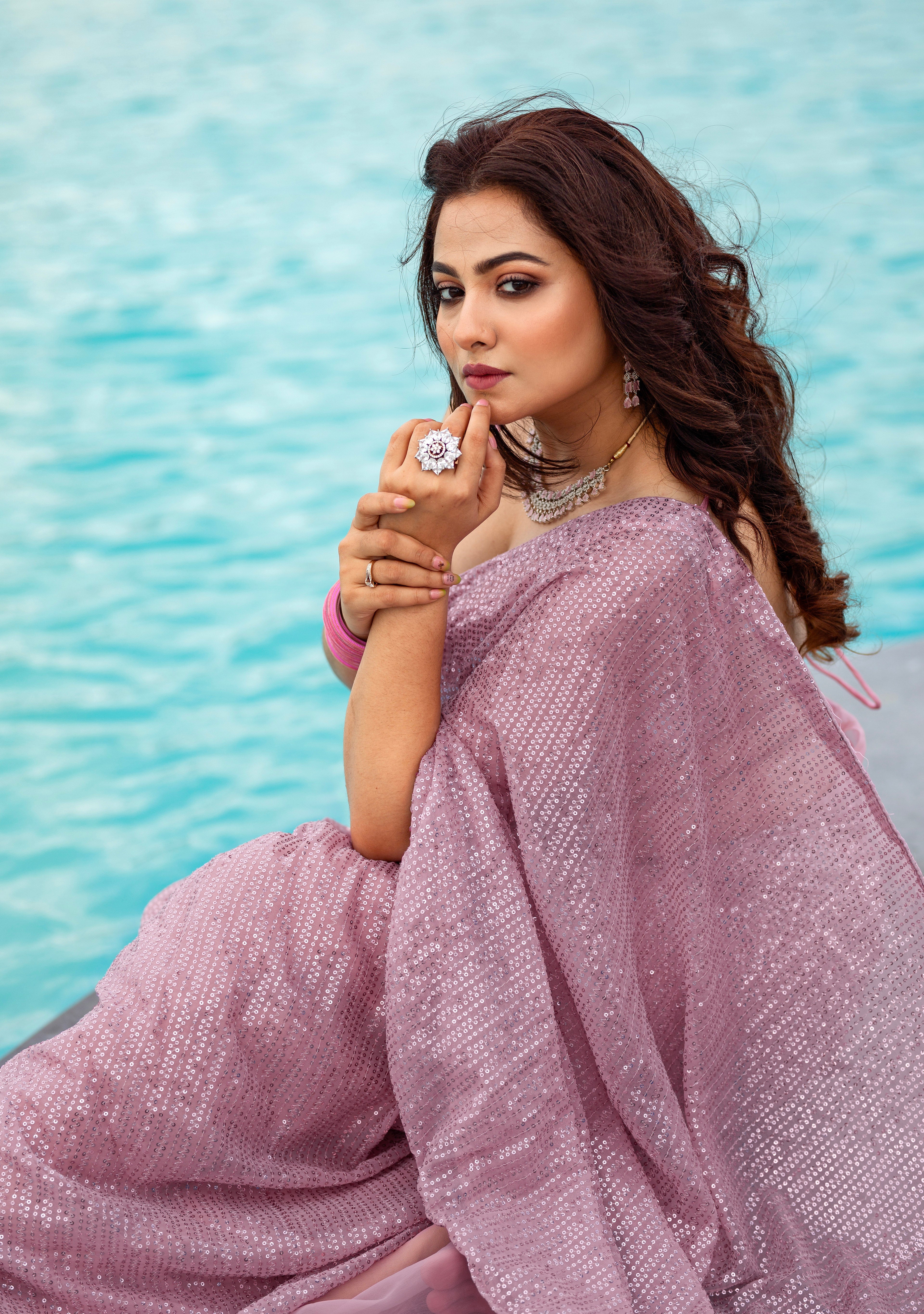 Party Wear Designer Saree With Sequence Work