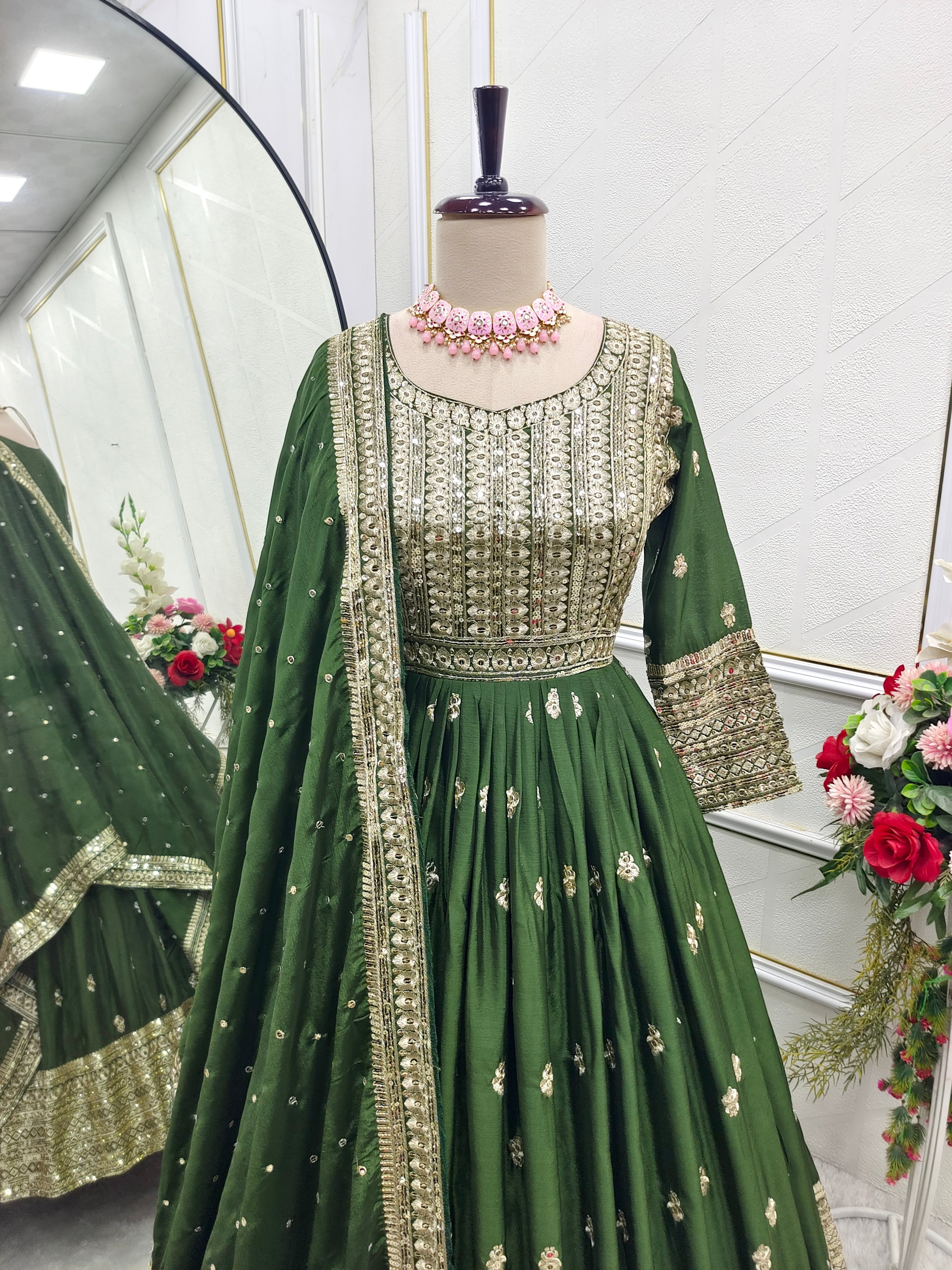 Beautiful Party Wear Gown -Pent And Dupatta With Embroidery Sequence Work