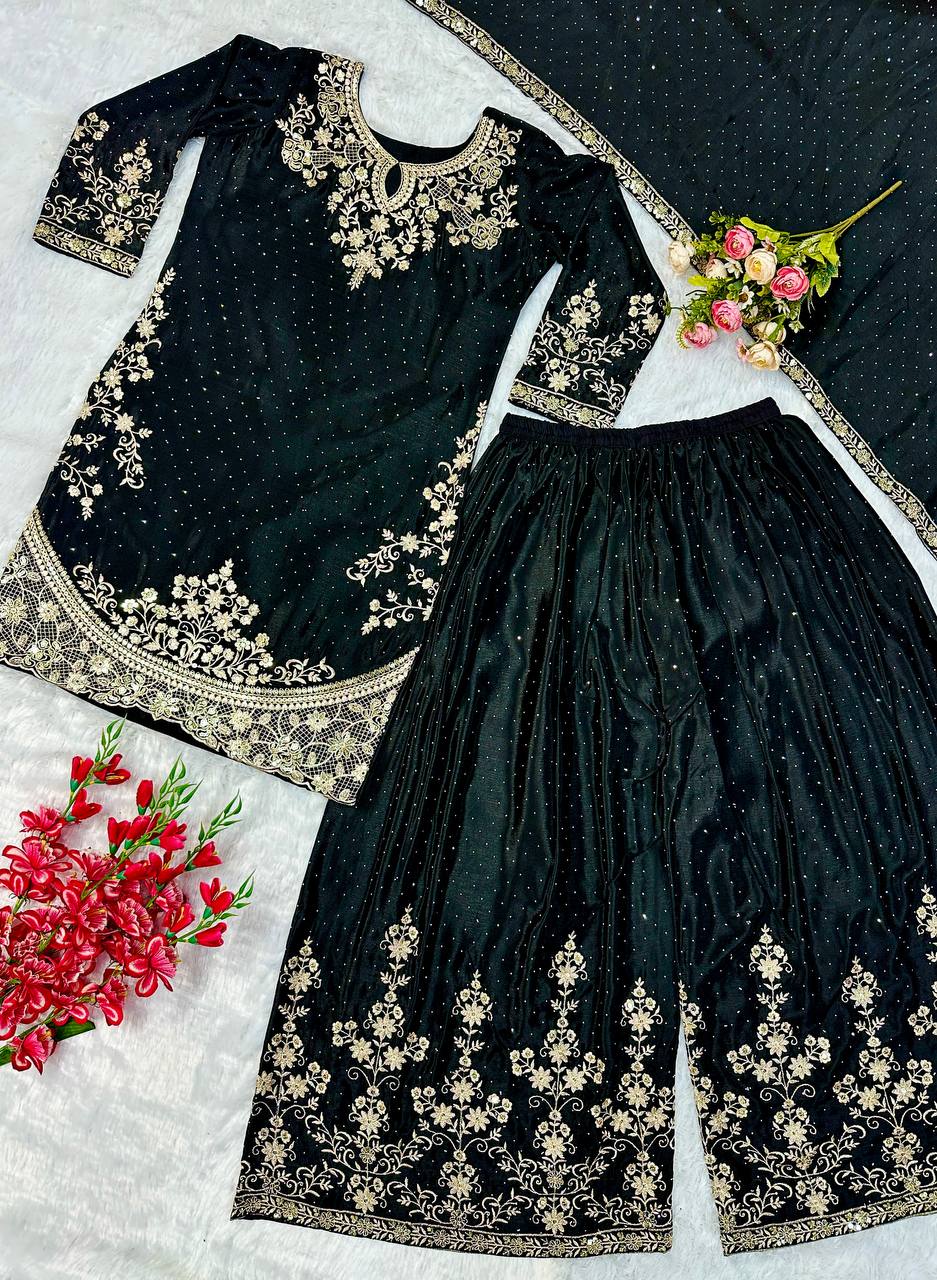 Designer Party Wear Look Top Bottom And Plazza