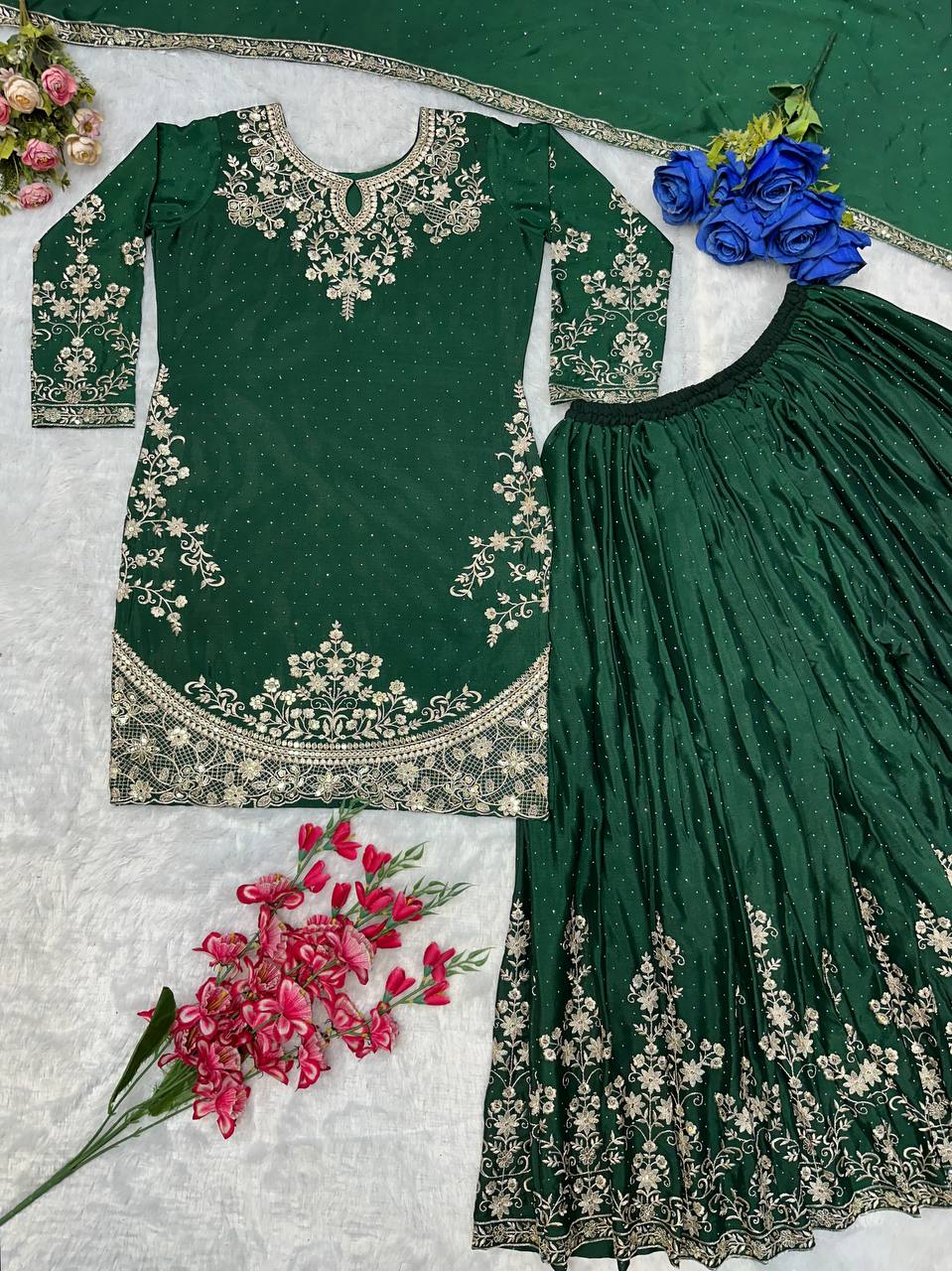 Designer Party Wear Look Top Bottom And Plazza