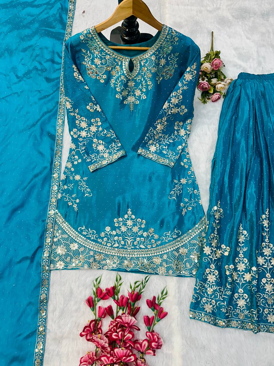 Designer Party Wear Look Top Bottom And Plazza