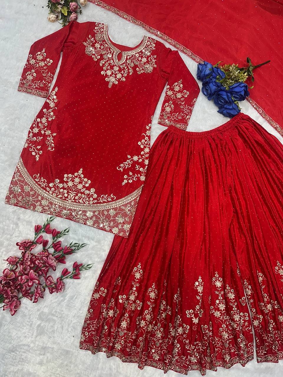 Designer Party Wear Look Top Bottom And Plazza