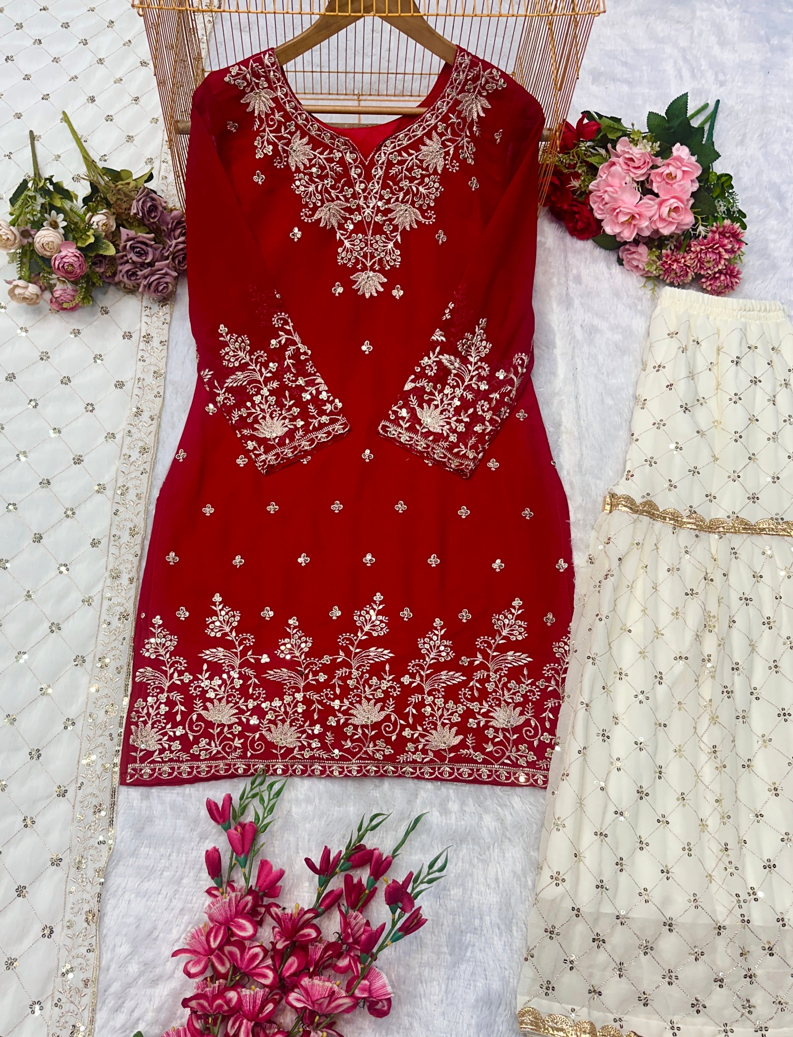 Designer Party Wear Suit Set With Heavy Embroidery Work