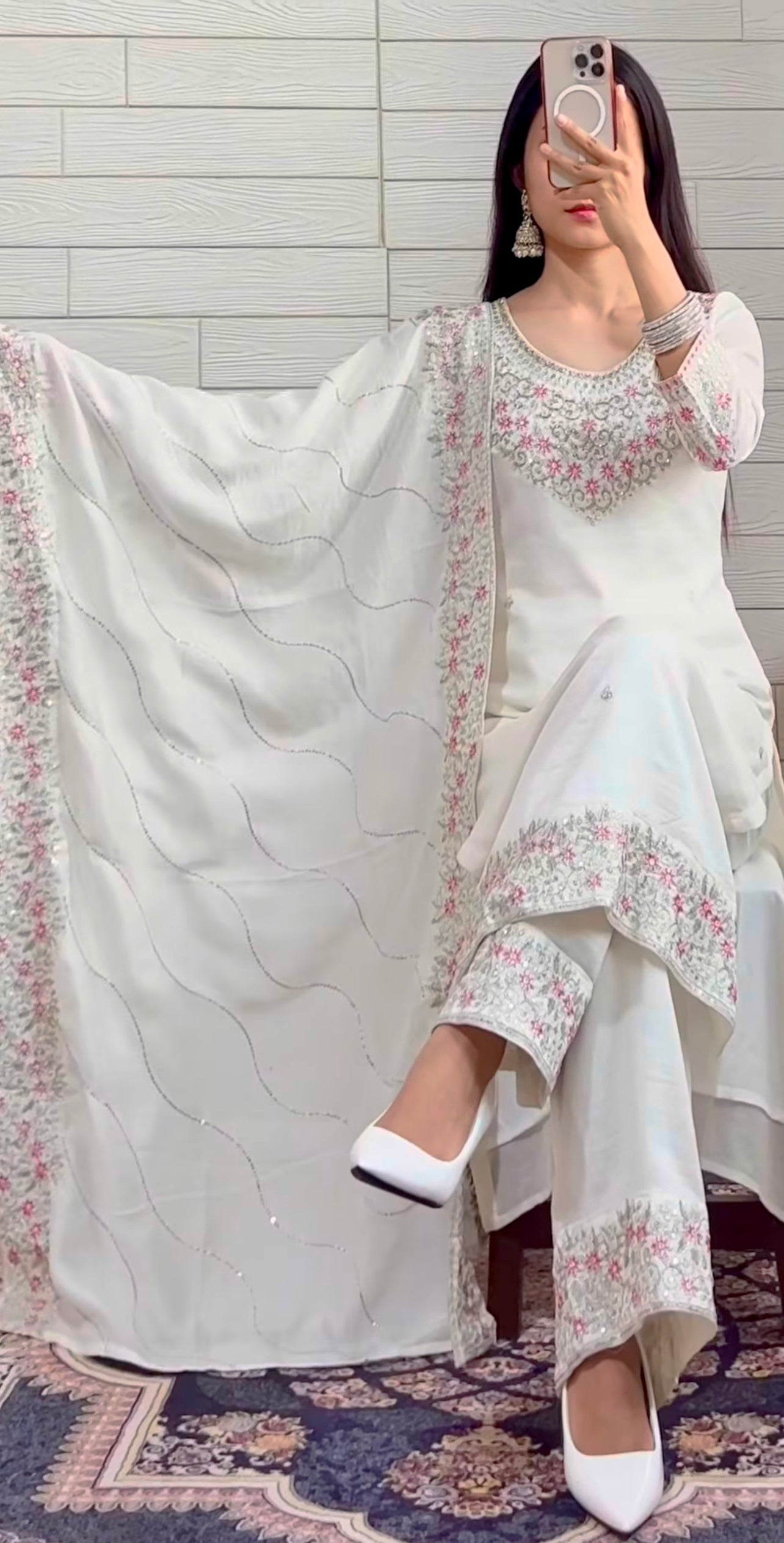 Party Wear Beautiful Kurti Pent And Dupatta With Embroidery Work