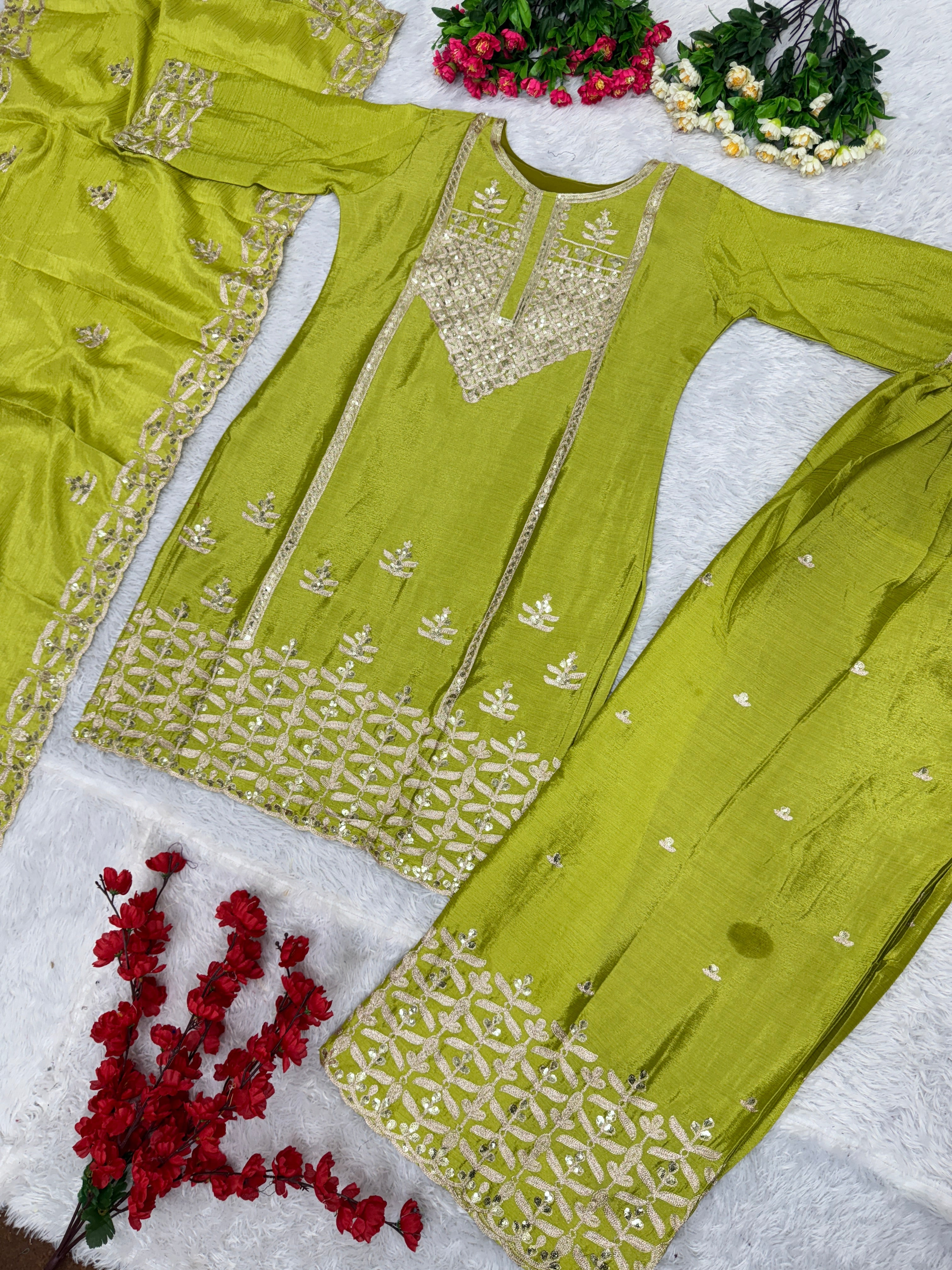 Designer Party Wear Top Bottom And Dupatta With Sequence Work