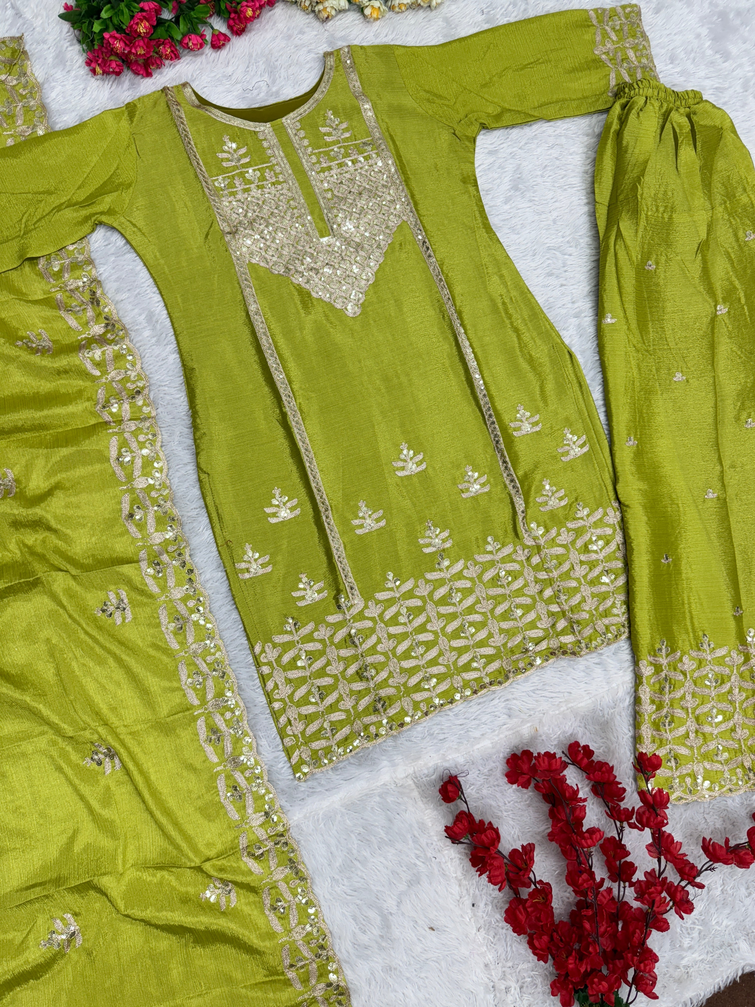 Designer Party Wear Top Bottom And Dupatta With Sequence Work