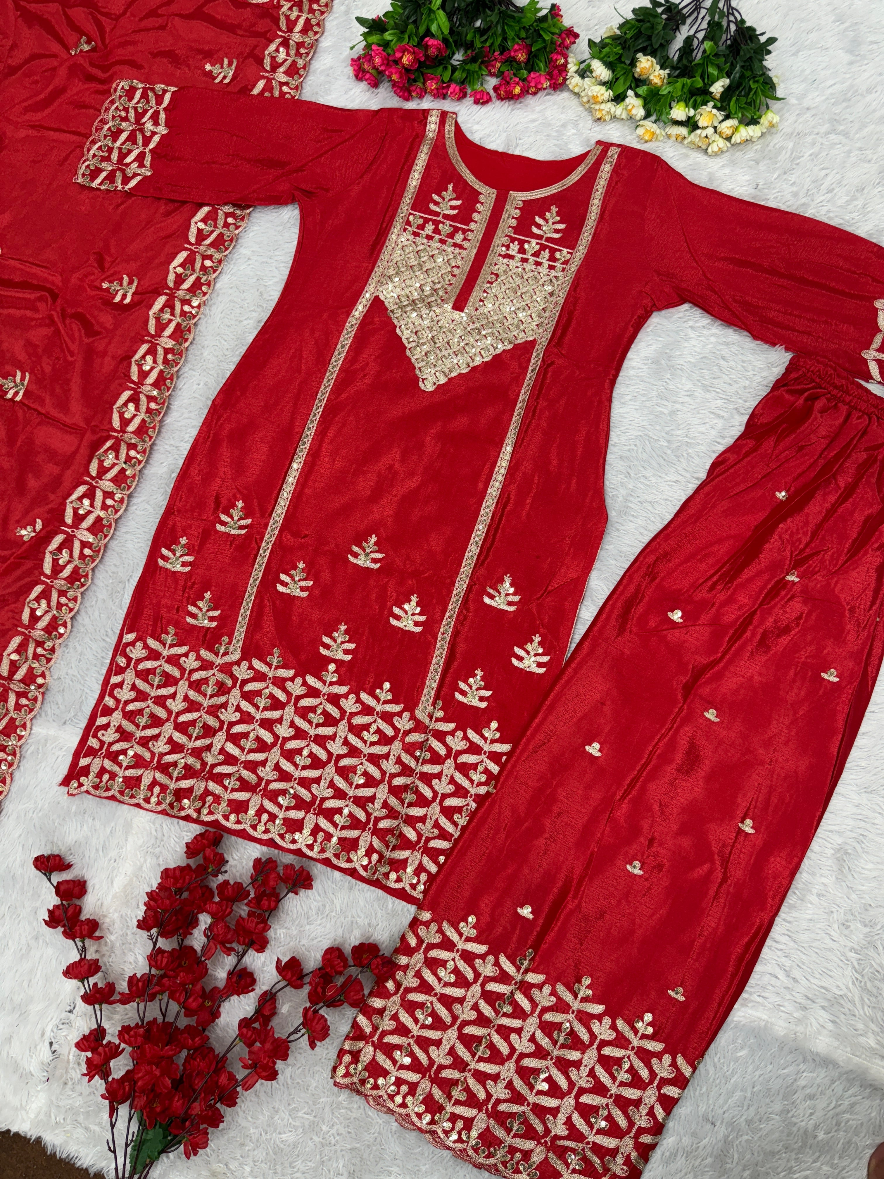 Designer Party Wear Top Bottom And Dupatta With Sequence Work