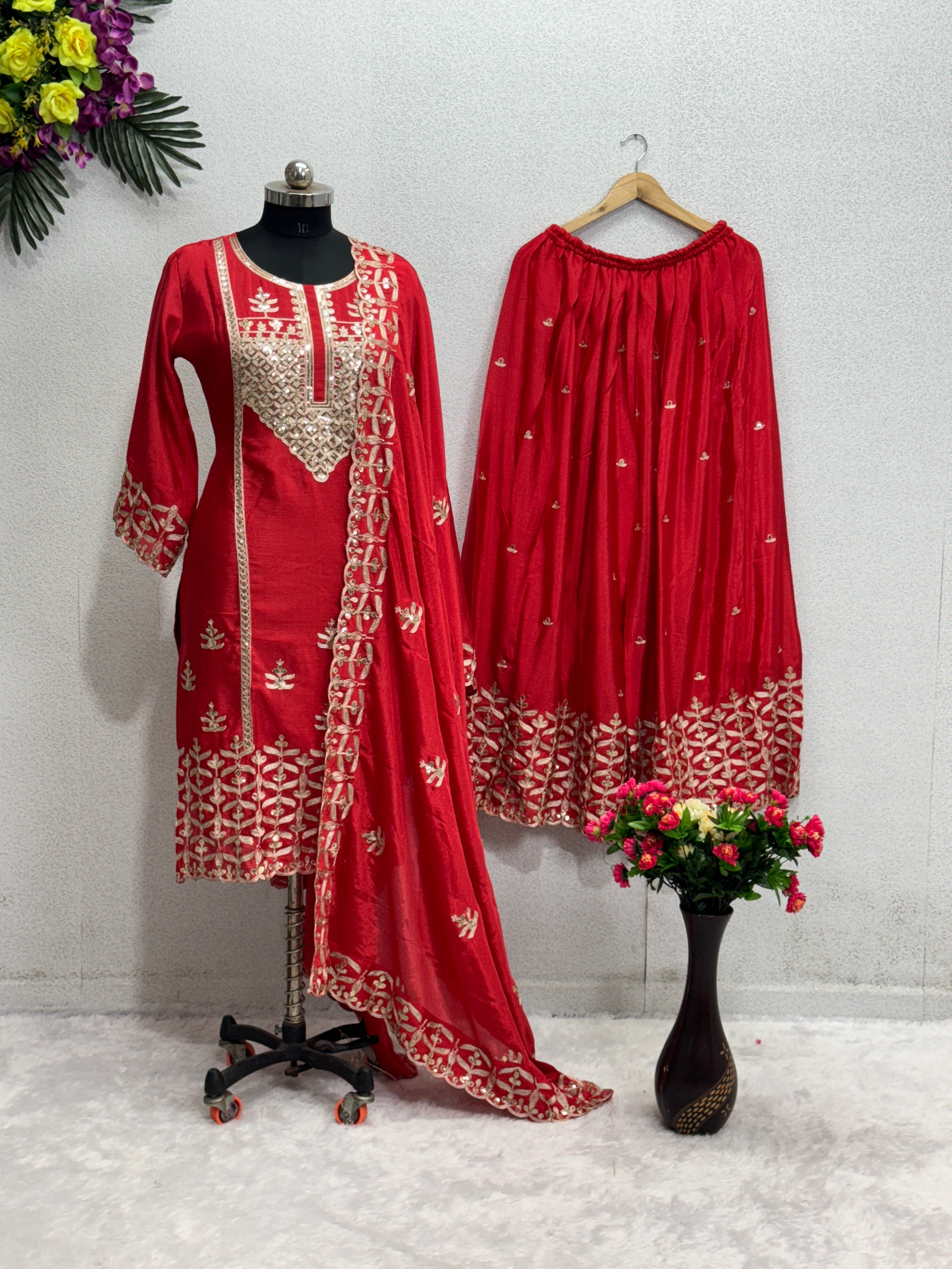 Designer Party Wear Top Bottom And Dupatta With Sequence Work