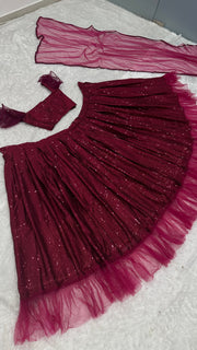 Designer Party Wear Lehenga Choli With Net Ruffle Border Work