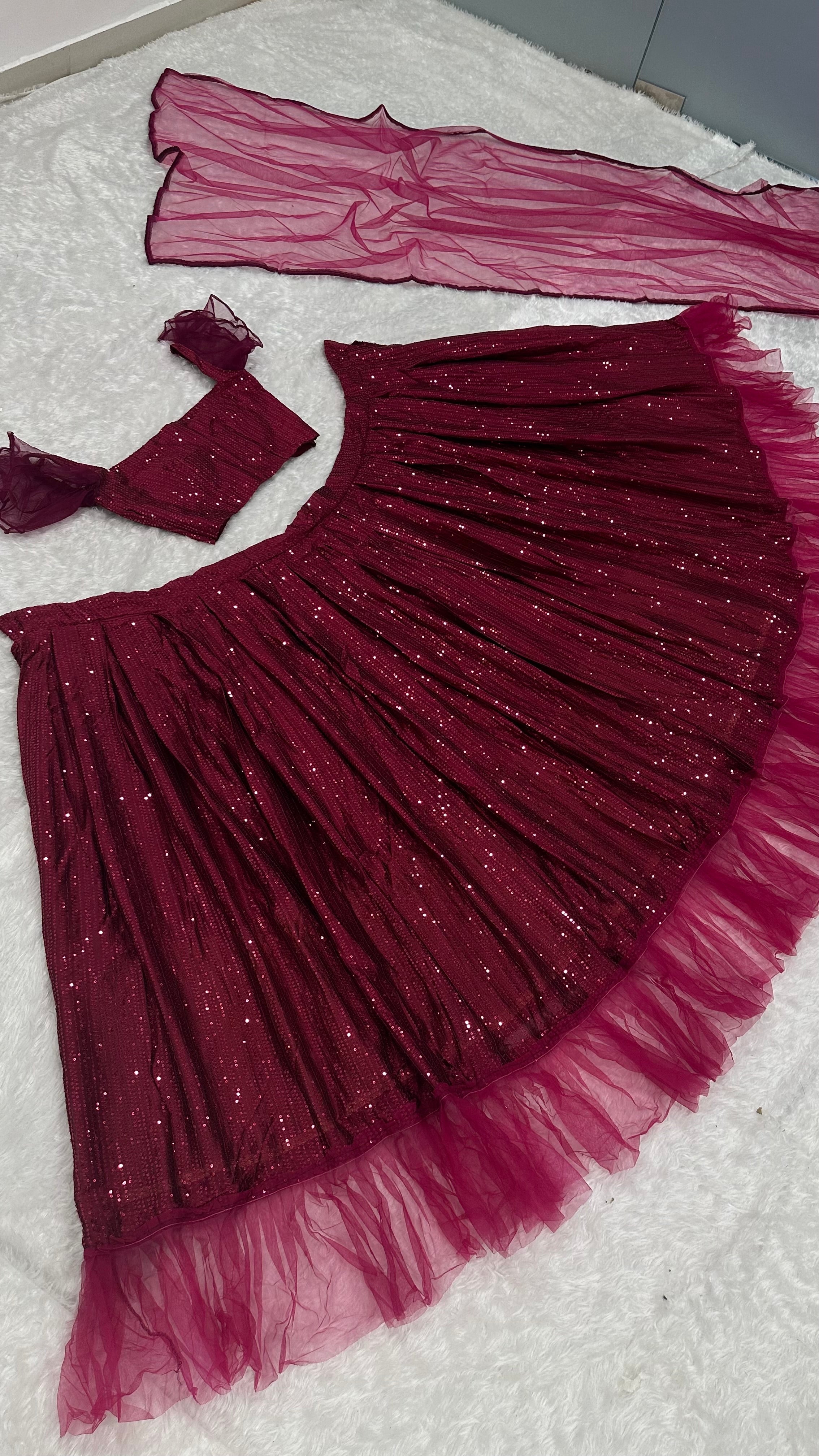 Designer Party Wear Lehenga Choli With Net Ruffle Border Work