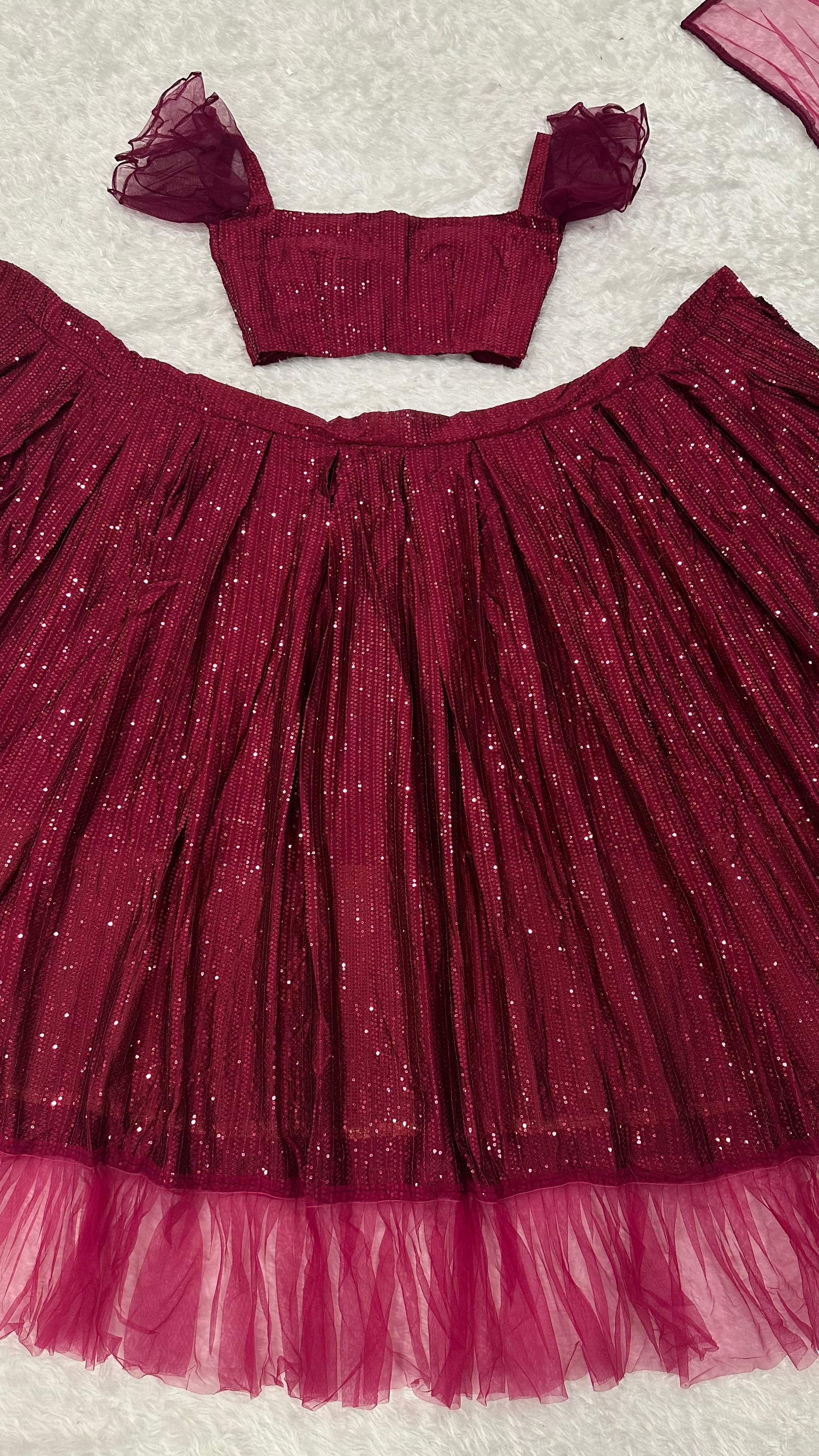 Designer Party Wear Lehenga Choli With Net Ruffle Border Work