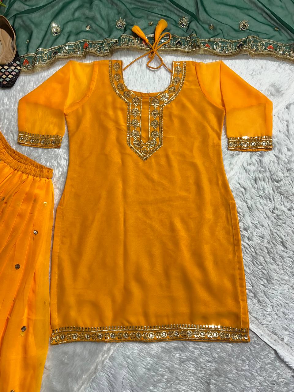 Designer Party Wear Look Top ,Dhoti Skirt And Dupatta